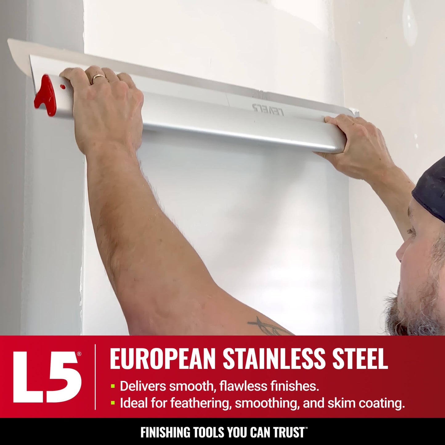 LEVEL5 48-Inch Skimming Blade | Precision 0.3mm German stainless steel blade insert (replaceable), ergonomic aluminum blade profile | 4-948