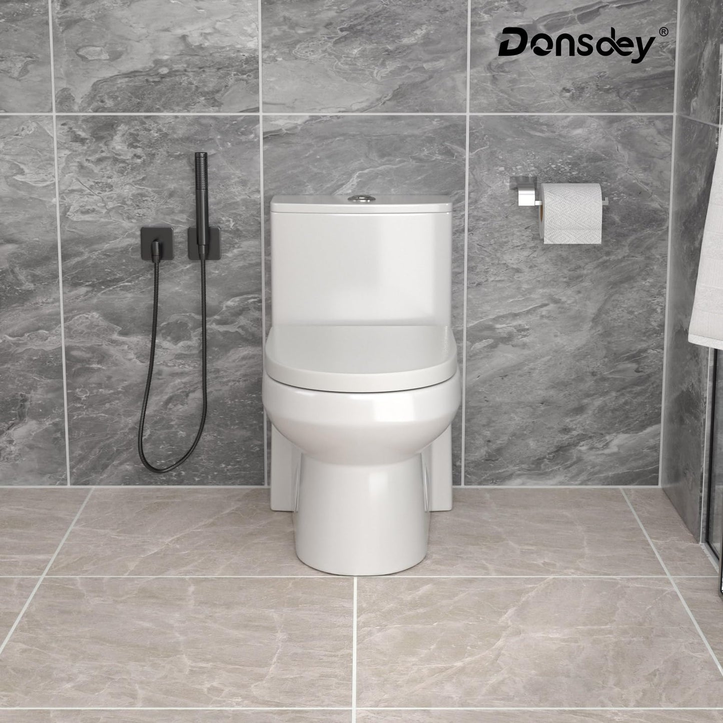 Donsdey One Piece Toilet 12'' Rough Inch- White Ceramic Compact Toilets with 15.9" Soft Close Chair Seat 1.1/1.6 GPF Water Saving Dual Flush Easy to Clean Toilet Bowl 13.6''x28.3''x24.8''