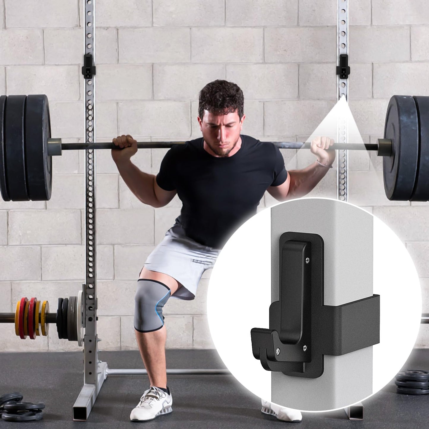 SELEWARE Steel J Hooks for Power Cage Squat Rack Attachment, Only for 3" x 3" Tube with 1" or 5/8" Hole, Barbell J-Hook Holder for Power Rack, J Cups Set of 2