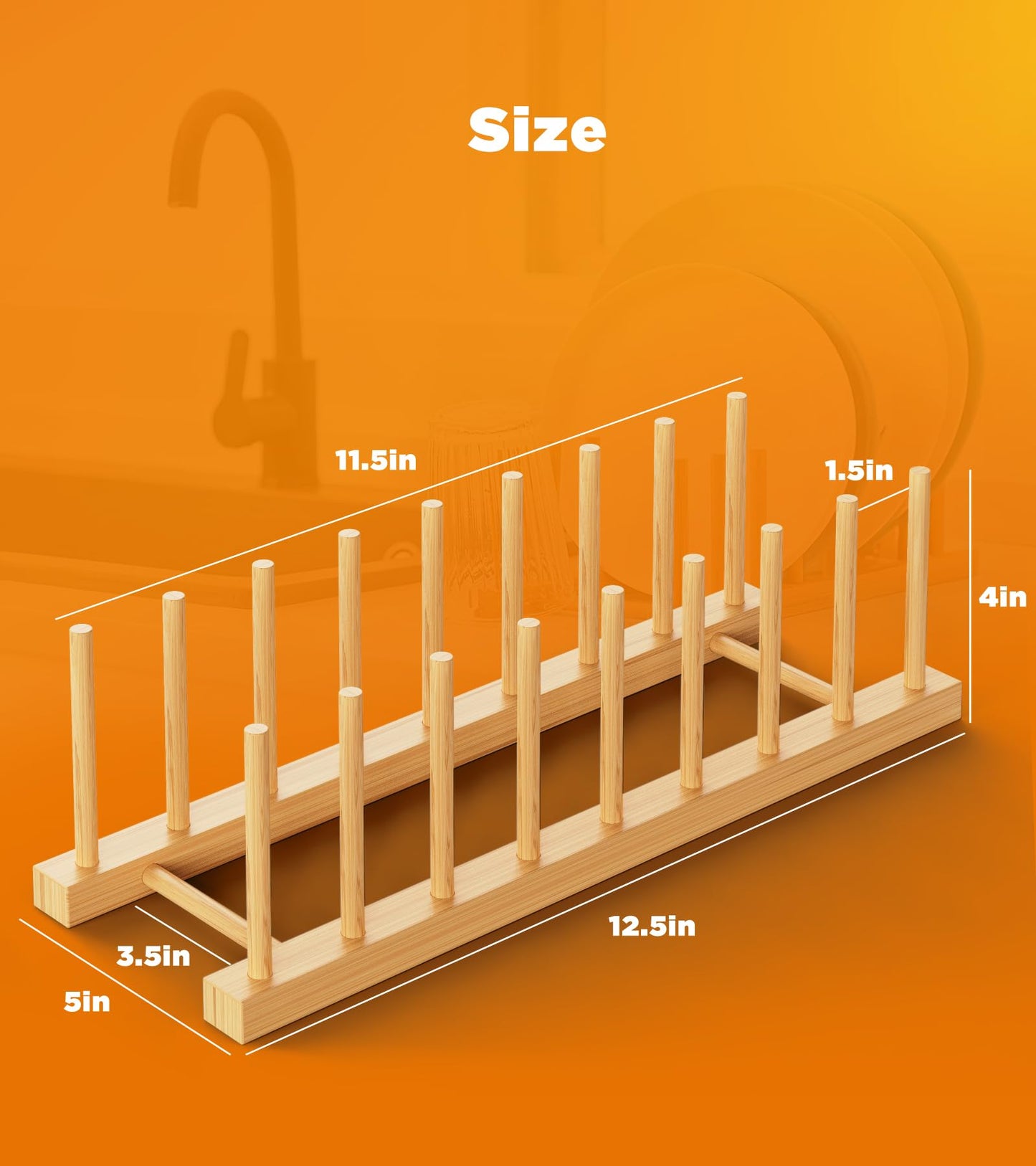 RISHTEN Bamboo Dish Drying Rack, 2 Pack Wooden Storage Holder Organizer for Plate/Bowl/Cup/Book/Pot/Lid/Cutting Board Drying Rack Stand Holder