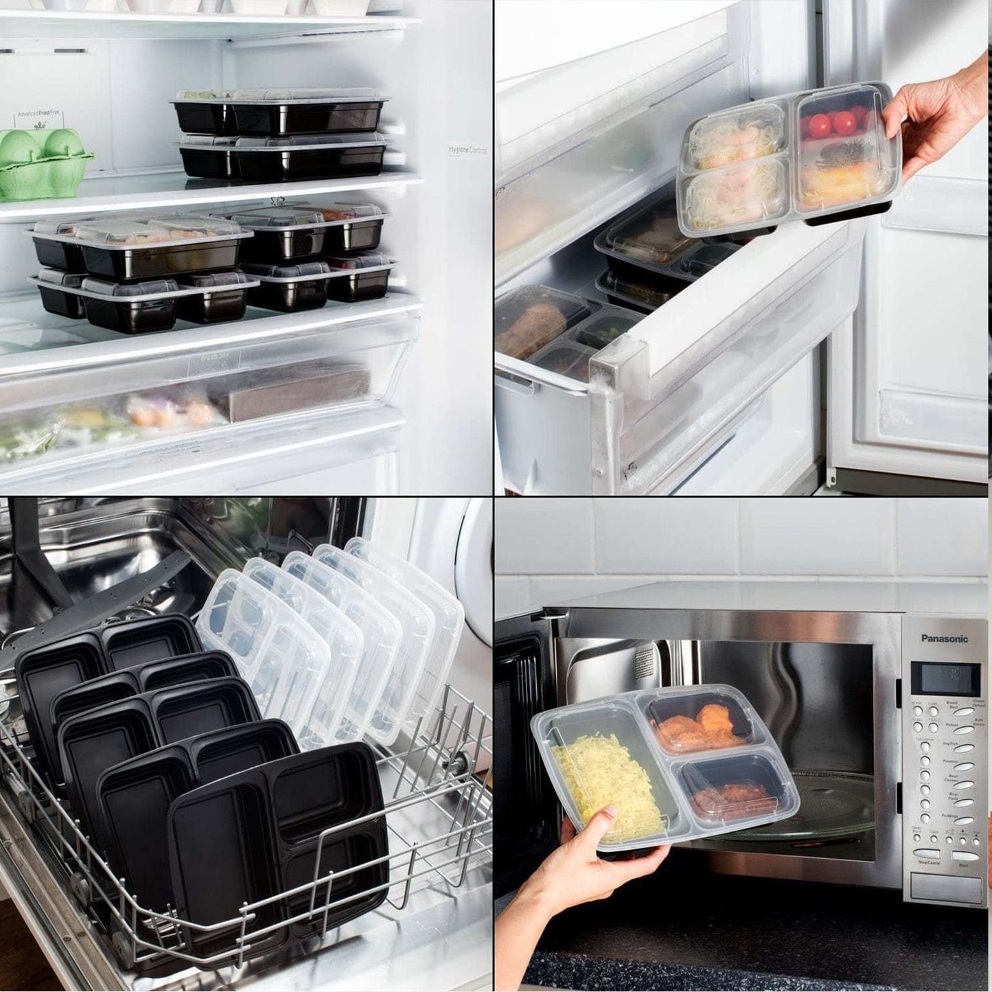 MORDEN MS Meal Prep Container With Lids, 50 Pack 3 Compartment Reusable Food Storage Container Divided Plastic Bento Box Lunch Box To-go Boxes(33oz)