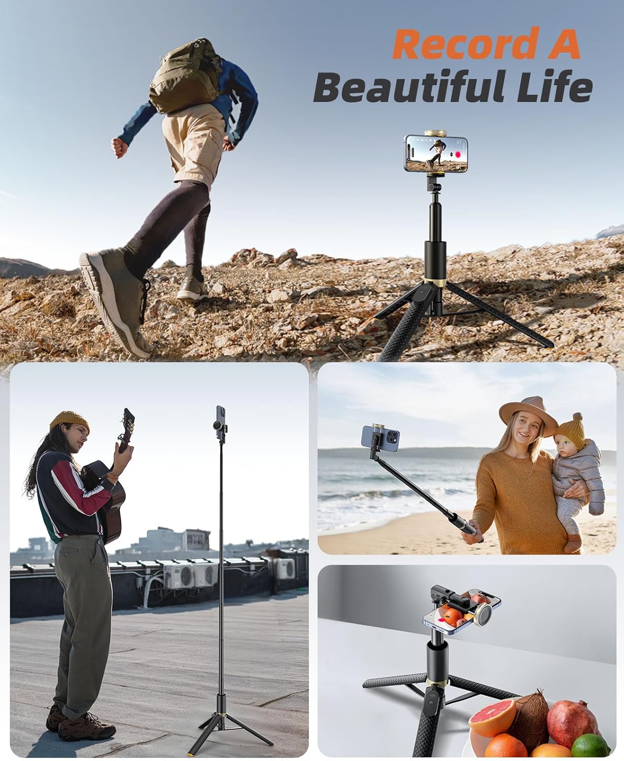 Vimose 62" Phone Tripod & Selfie Stick with Remote, Portable, Lightweight for Video Recording Vlog, Extendable Travel