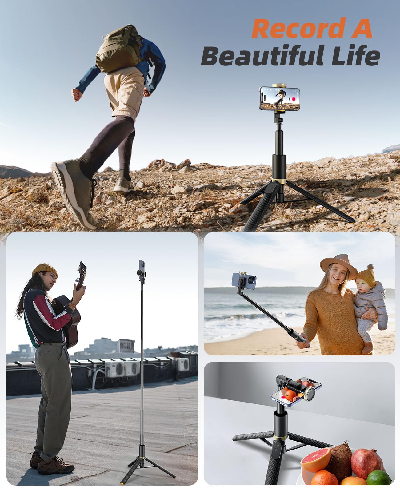 Vimose Phone Tripod & Selfie Stick with Remote, Portable, Lightweight for Video Recording Vlog, Extendable Travel Tripod Stand Compatible with iPhone Android, Black, 62"