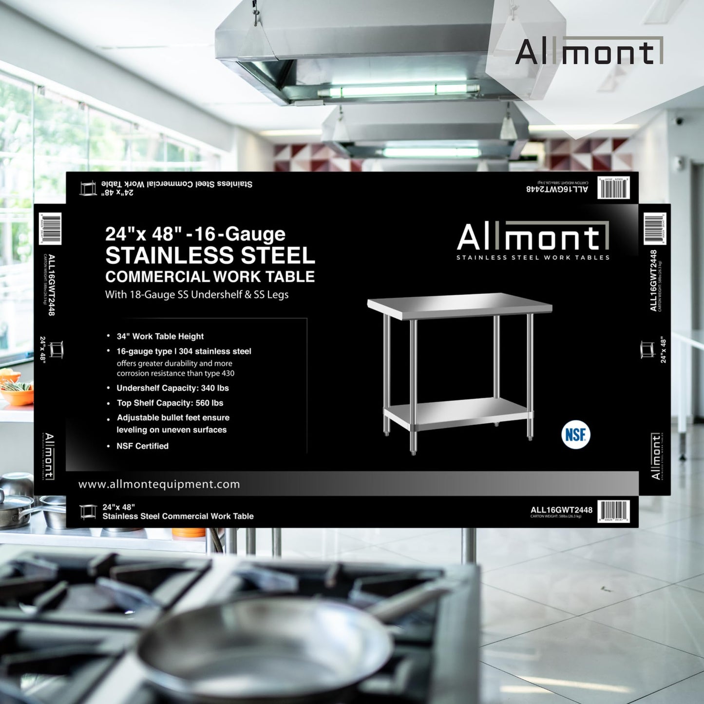 Allmont ALL16GWT2448 24" x 48" Stainless Steel Work Table, Silver