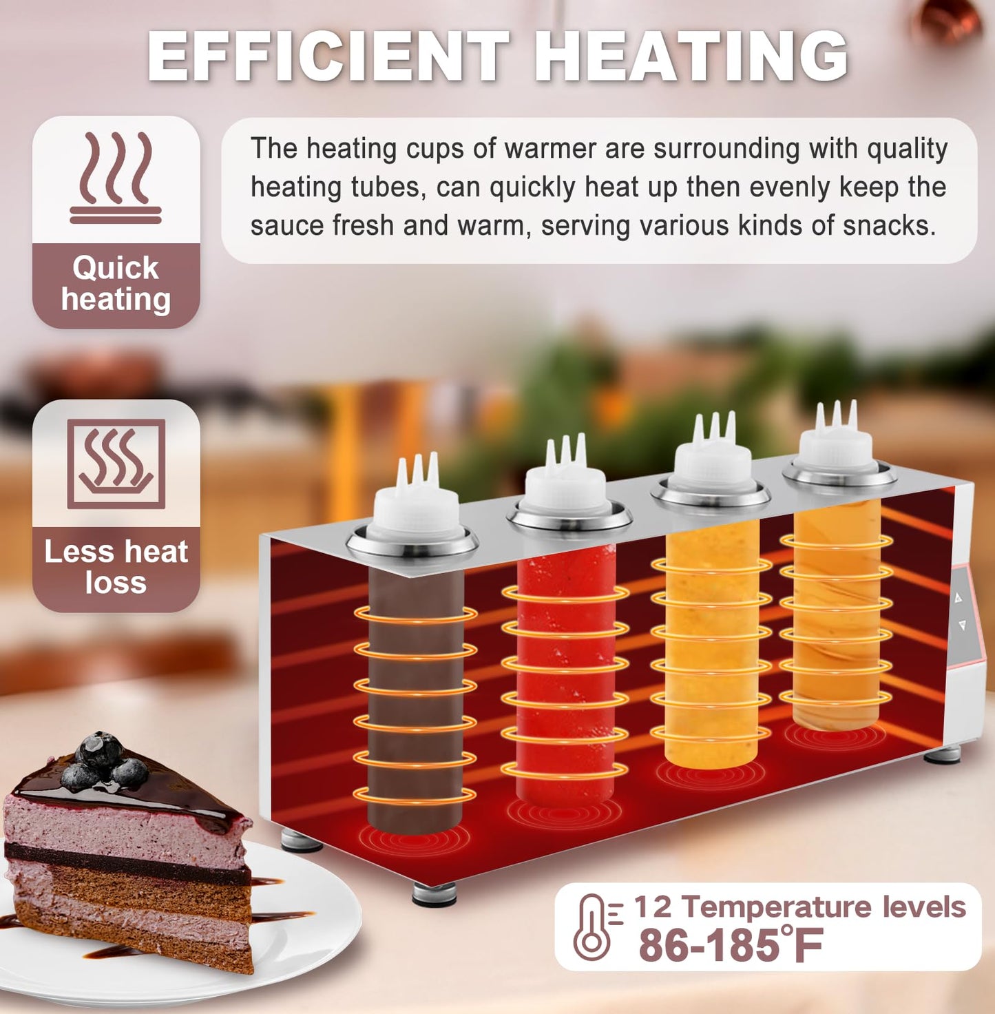 Saladulce Sauce Warmer Dispenser Sauce Bottle Warmer Nacho Cheese Warmer Dispenser with 650ml Bottles, Bottle Warmer for Cheese Hot Fudge Caramel, 86-185℉110V