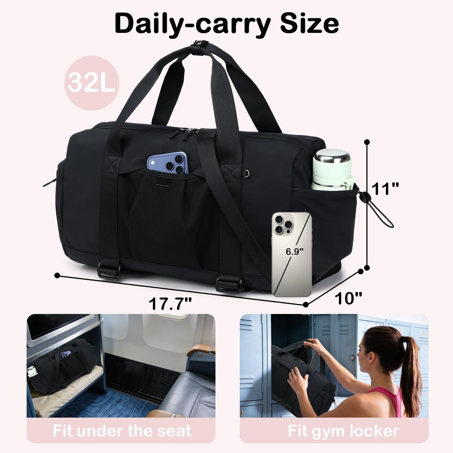 Gym Bag for Women Gym Duffle Bag with Shoe Bag and Wet Pocket Carry On Overnight Weekender Duffel Bag for Travel Sports Yoga