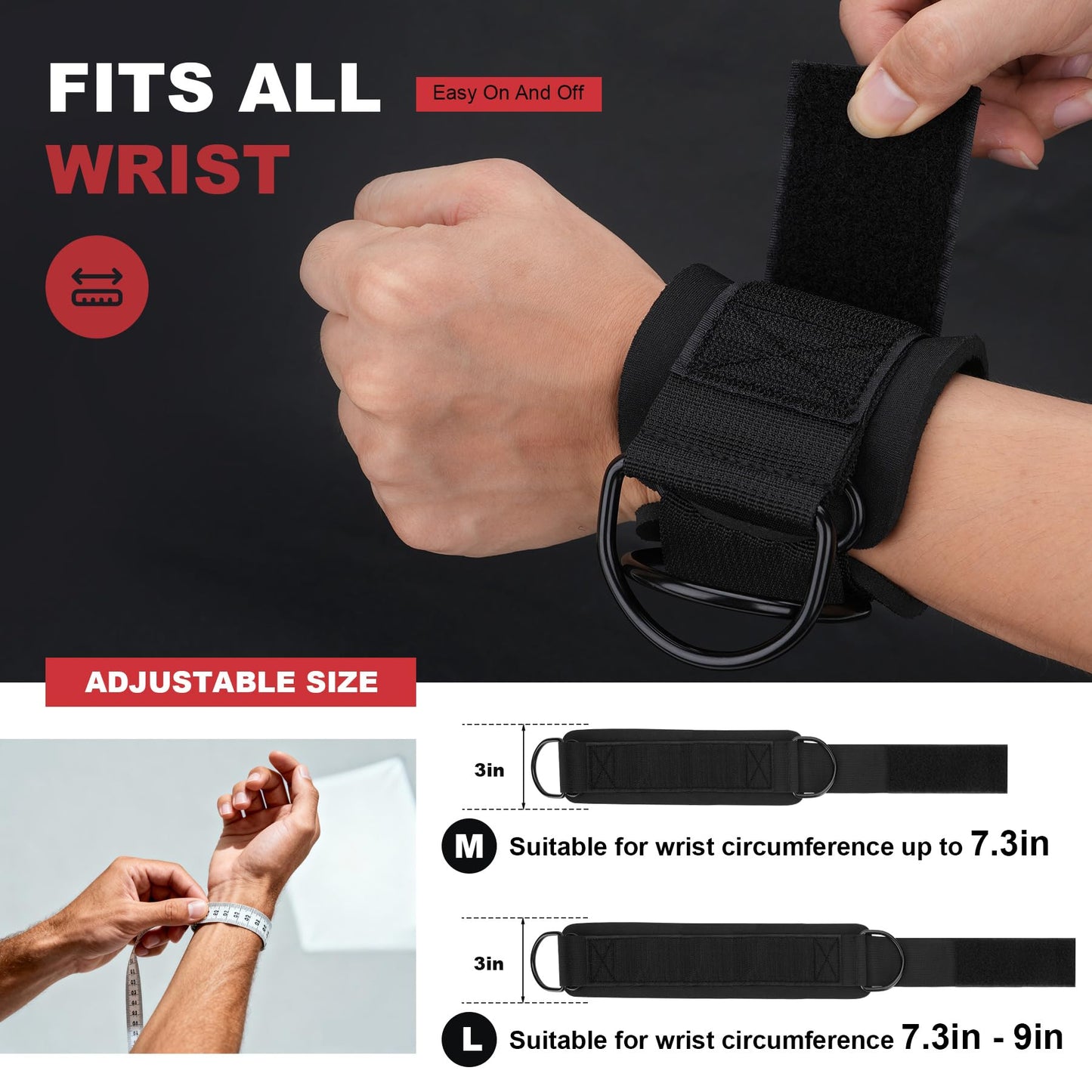 Wrist Straps for Cable Machines Wrist Cuffs for Men Woman Neoprene Padded Straps for Gym Strength Training Equipment (Black, L)