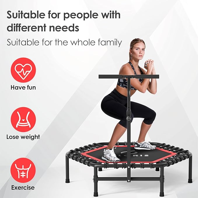 CLORIS 45'' Rebounder Trampoline for Adults - Max Load 450lbs, Mini Trampoline with Adjustable Foam Handle Indoor/Outdoor Fitness Body Exercise