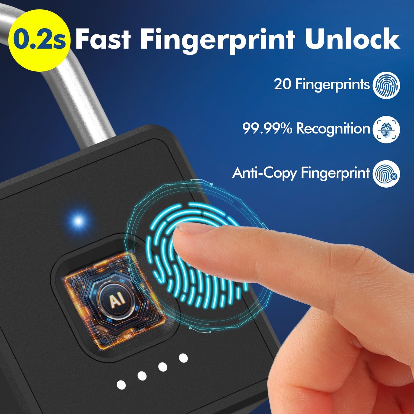 Keylesslife Fingerprint Padlock with Code,Combination Padlock Gym Locker Lock,Smart Padlock with Fingerprint Gym Lock Waterproof for Outdoor Gate Fence Shed Storage Gym Locker School
