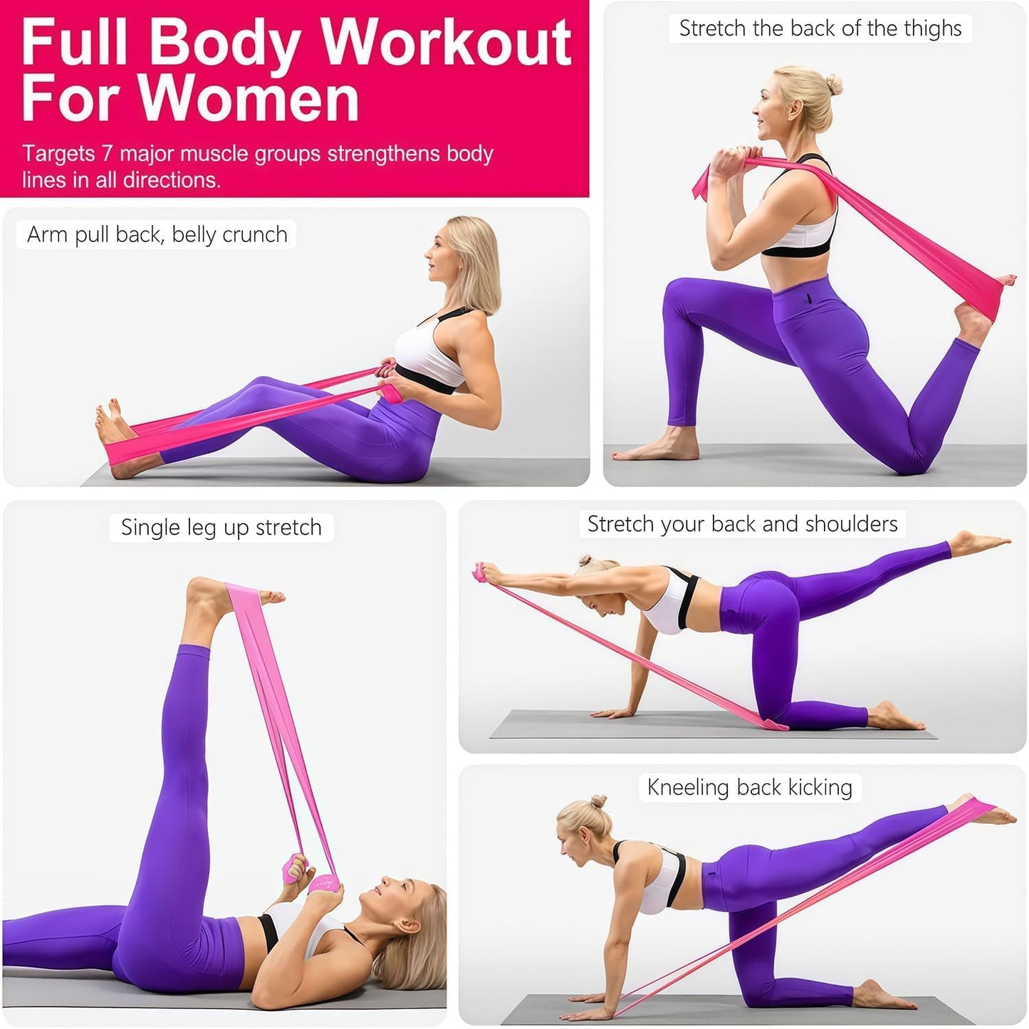 GHCTFE 18PCS Resistance Bands Bulk, Non-Latex Physical Therapy Bands, Professional Flat Bands for Yoga & Pilates Trainers, Home Gym Full Body Workout, Strength Training, 6 Sets with Carry Bags