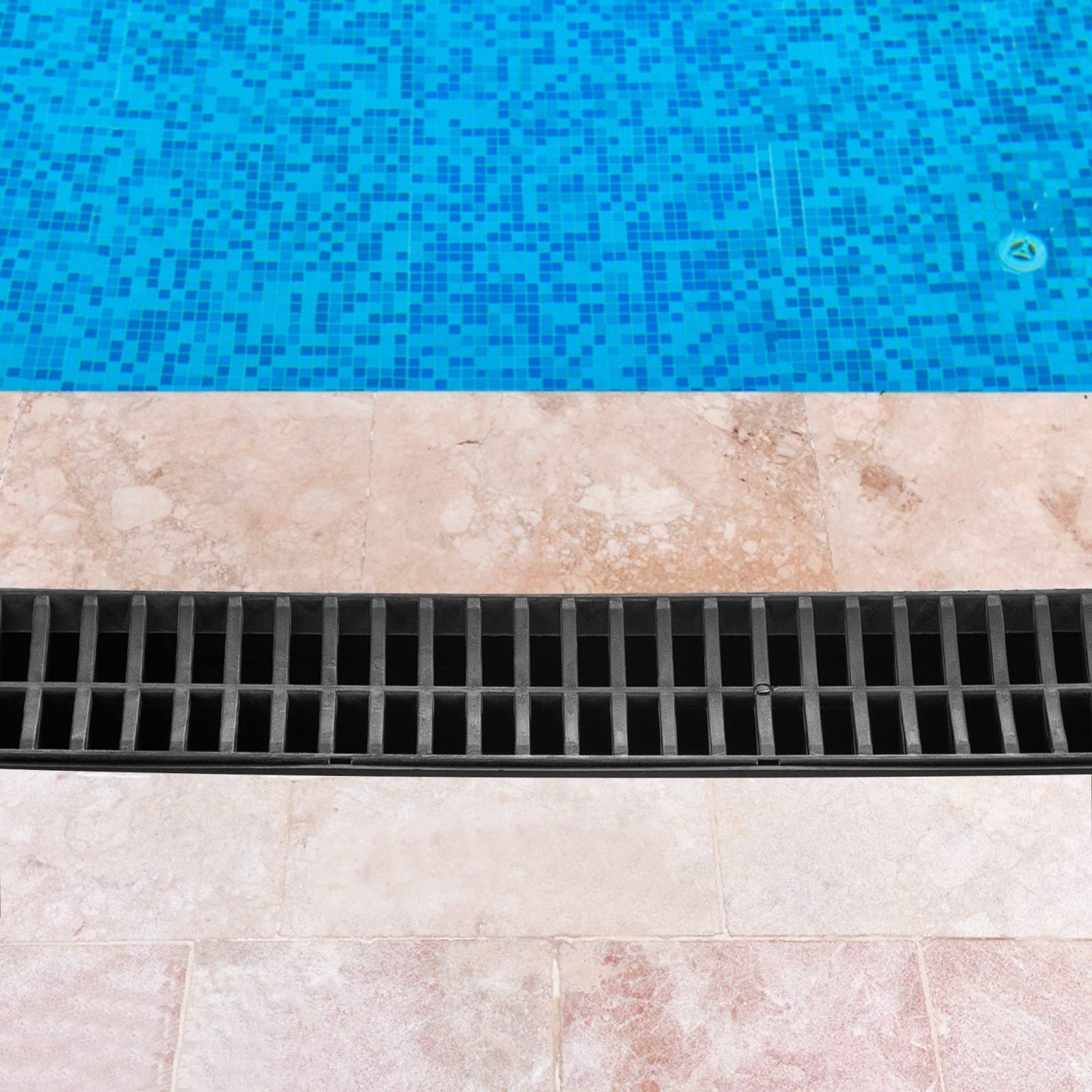 VEVOR Trench Drain System 6 Pack, Channel Drain with Plastic Grate 5.8 x 3.1 in HDPE Drainage Trench, Black Plastic Garage Floor Waterway 6 x 39 in with 6 End Caps for Garden Driveway