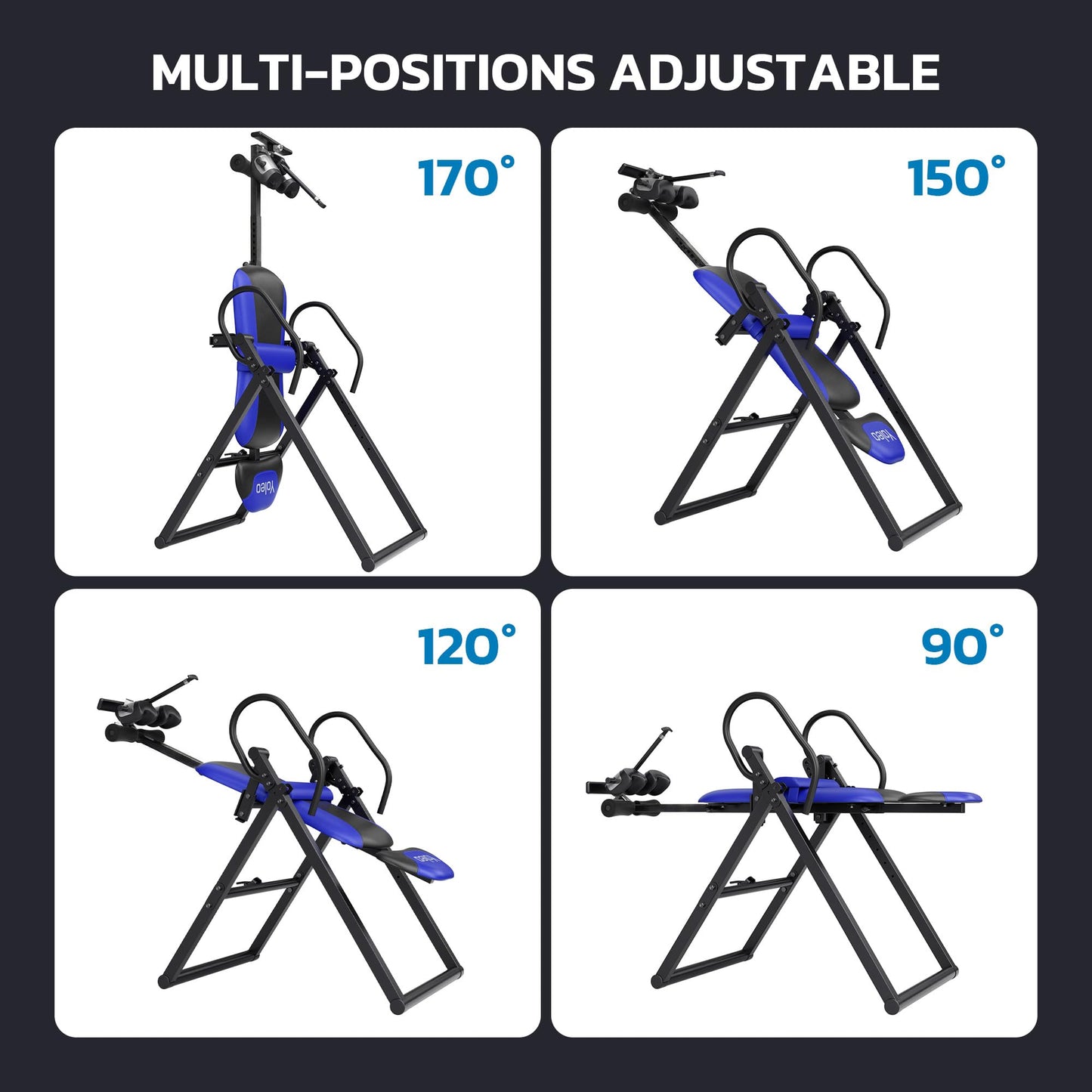 YOLEO ITX320 Inversion Table for Back Pain 2026 Foldable Inversion Table w/Removable Lumbar Pad, Reversible Ankle Holders, Easy Assembly