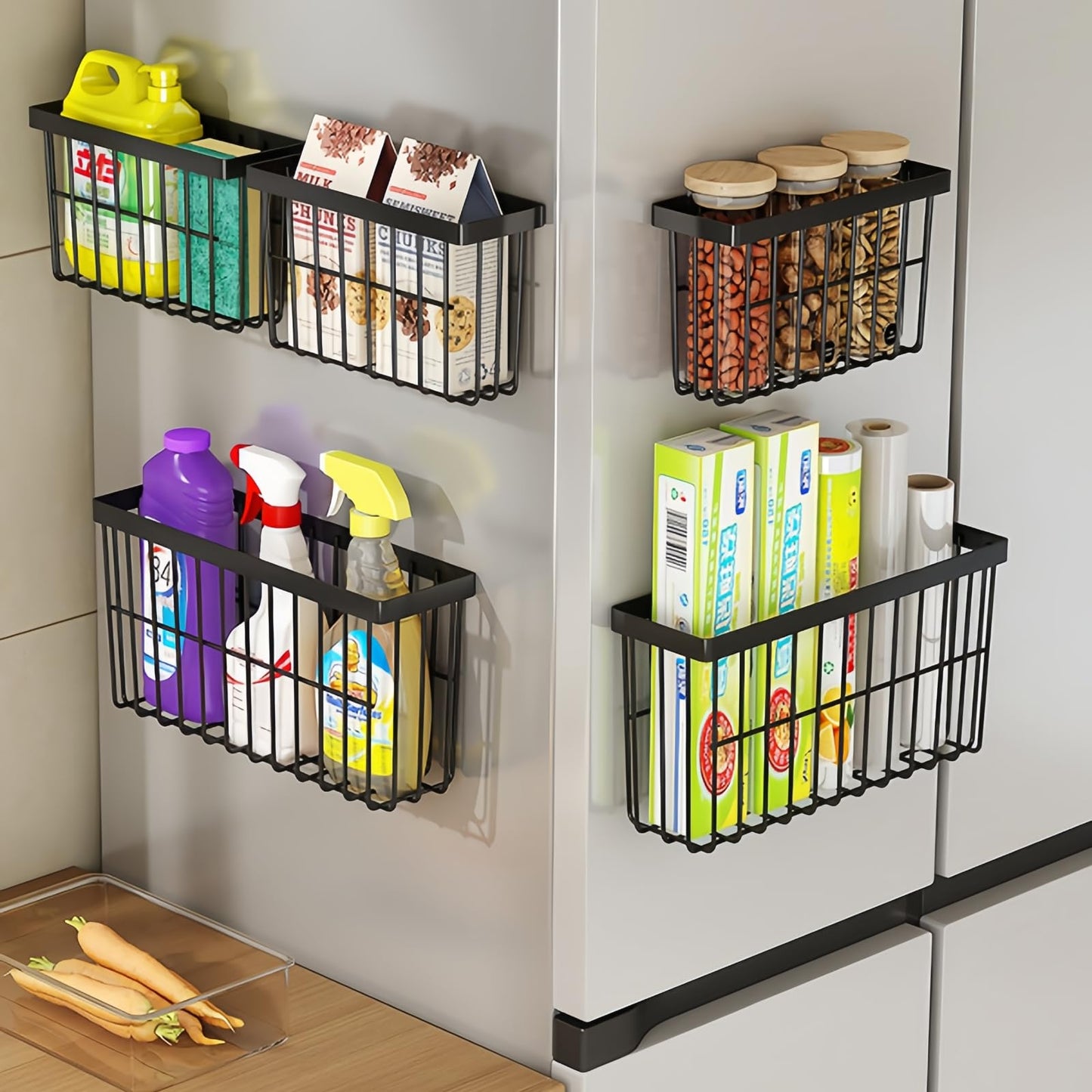 SleekStore Kitchen Cabinet Door Storage Box,Self Adhesive Wall Mounted,Wardrobe/Bathroom/Refrigerator Small Items Organizer,Oil bottle/Seasoning storage (3 Piece)