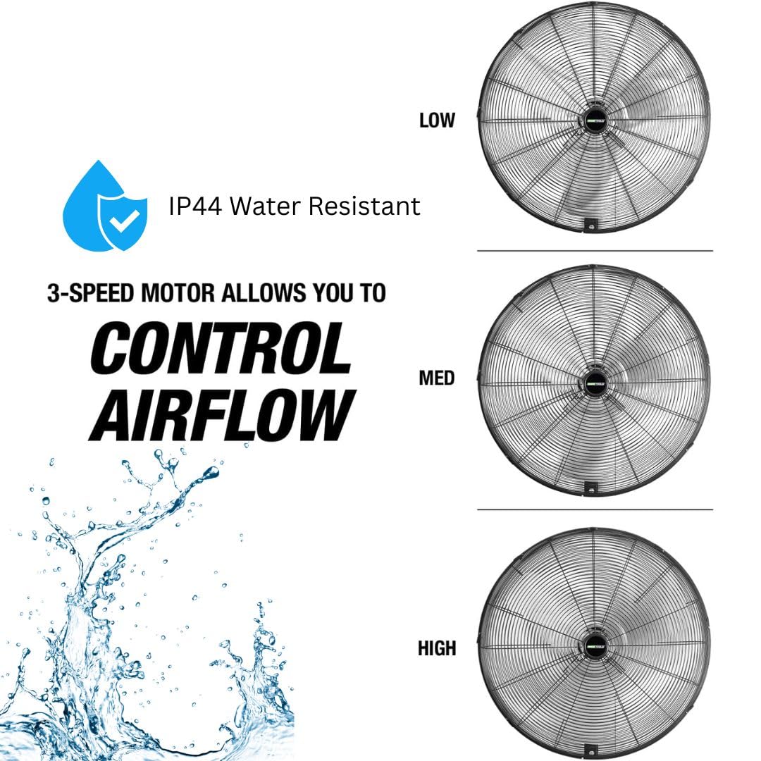 OEMTOOLS 30" Outdoor Wall Mount Fan, 80° Oscillating Fan 7200 CFM Max, Water Resistant, Use in Garage, Gym, Warehouse, Factory and Jobsite