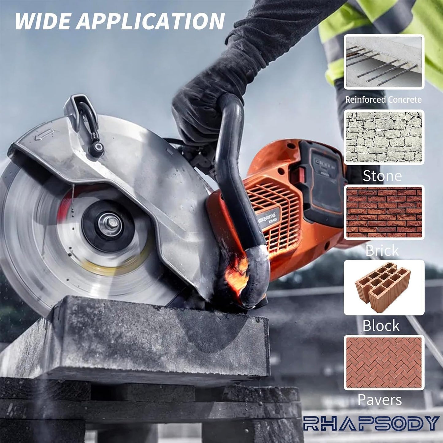 RHAPSODY 18 Inch Laser Welded Diamond Saw Blade, Segmented Premium Diamond Blade General Purpose Dry/Wet Cutting Concrete, Reinforced Concrete, Masonry, Brick, Block, Stone 1" Arbor