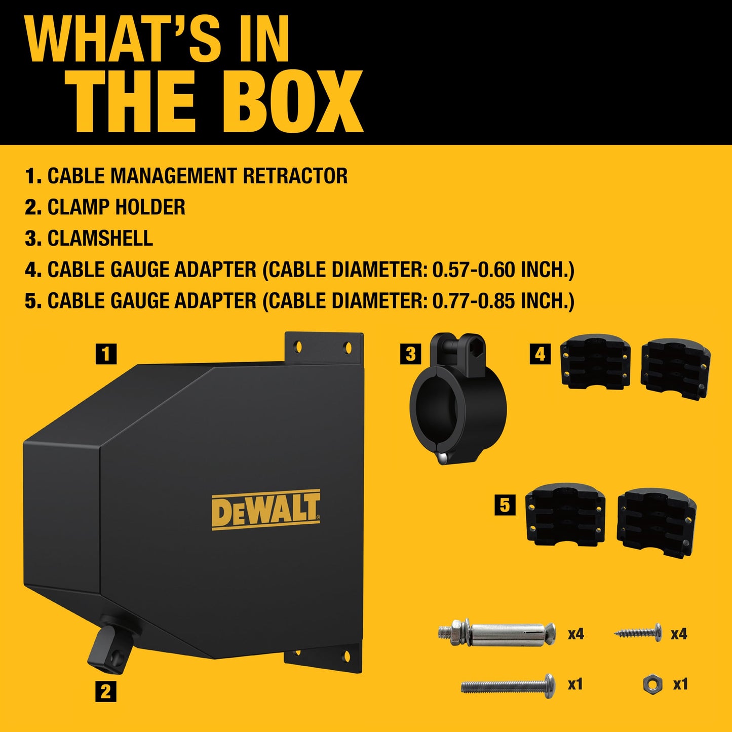 DEWALT Universal EV Charger Retractable Cable Management System, Wall or Ceiling Mounted, Works with EV Charging Cables up to 48 Amps, Heavy-Duty Commercial Grade, for Indoor/Outdoor Use