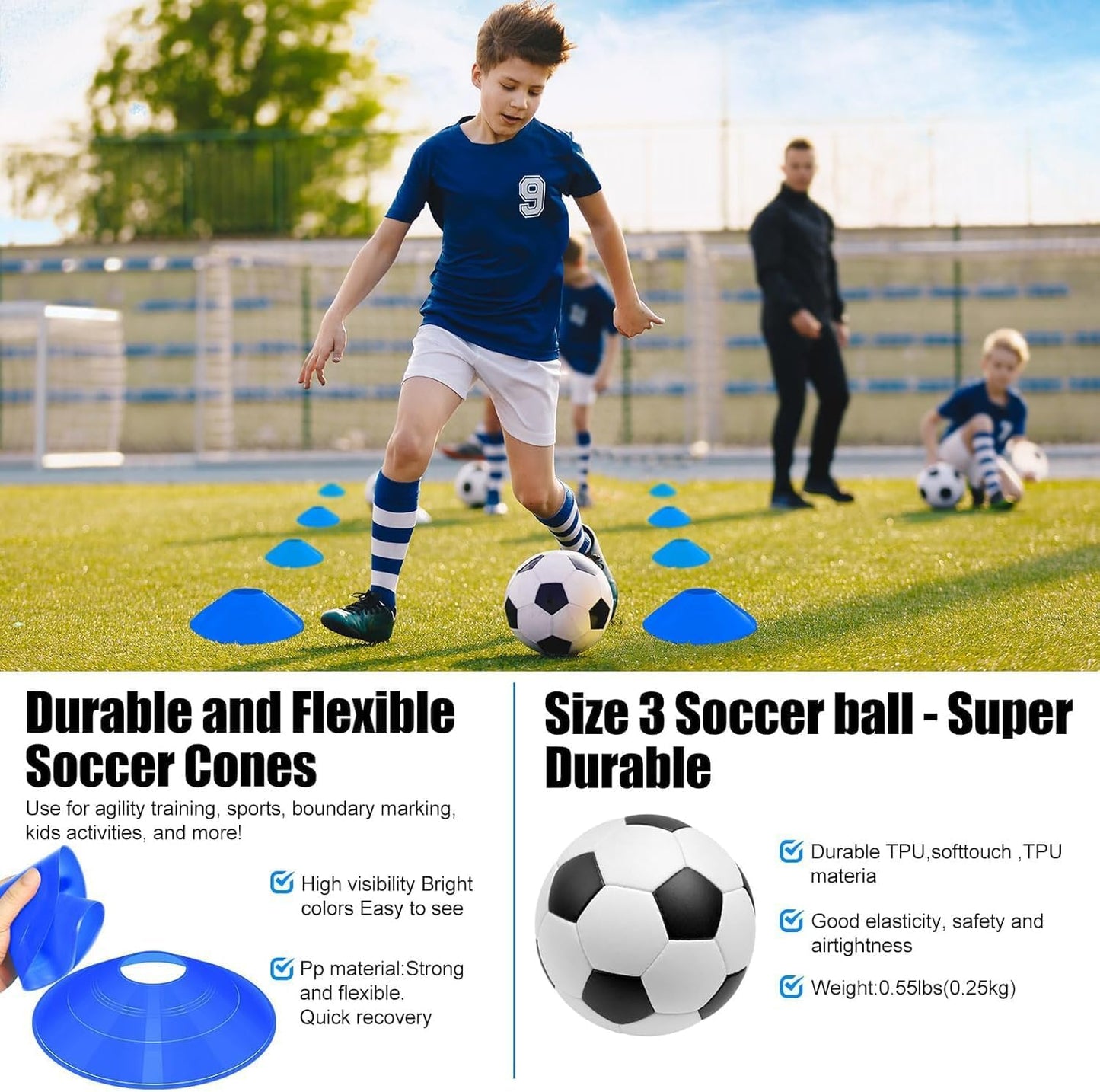 Kids Soccer Goals for Backyard Set - 2 Pack of Portable Pop Up Soccer Nets with Ball,Cones,Complete Training Equipment Kit for Toddler,Youth,Kids Age 3-14,Outdoor Sports Game