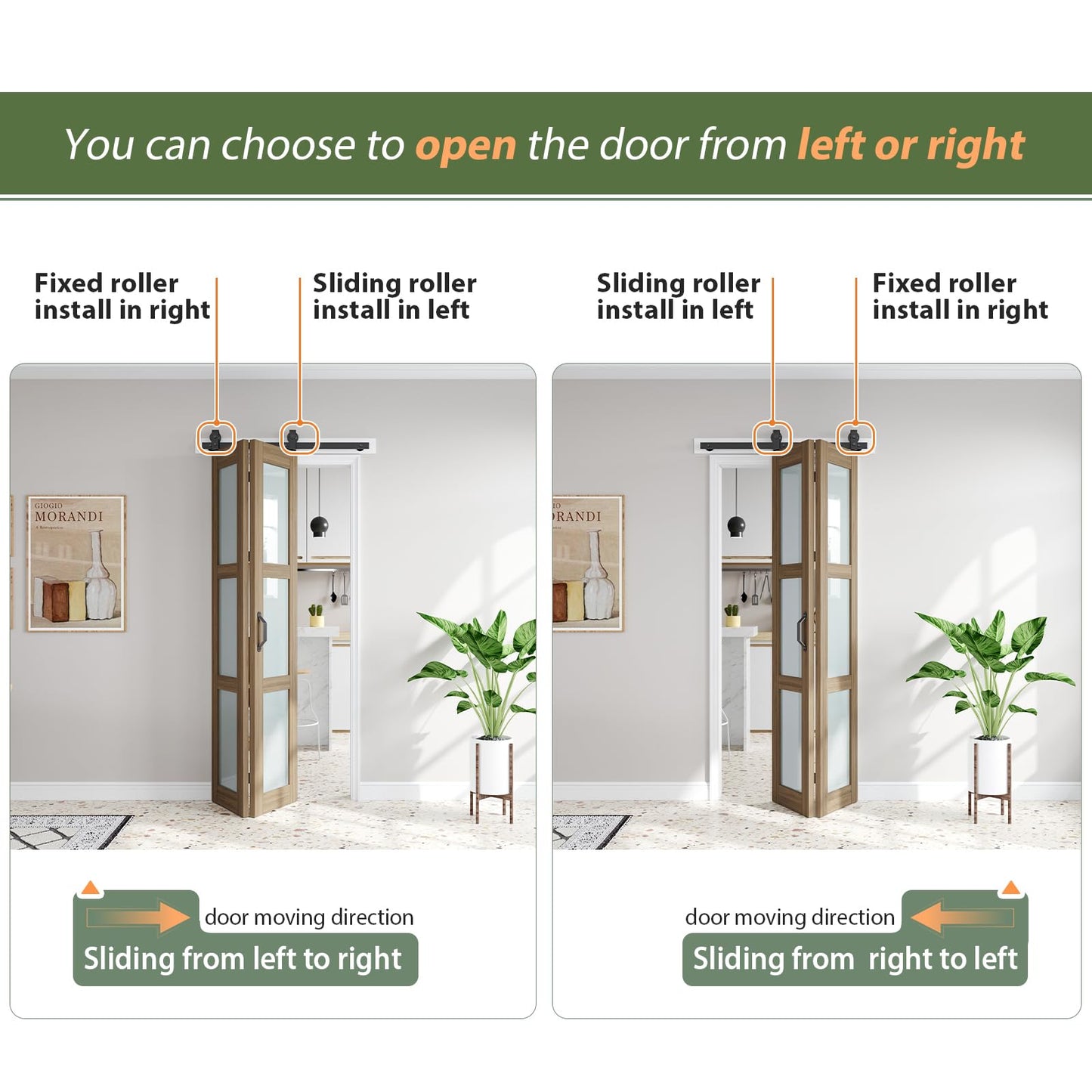 FREDBECK Glass Bifold Barn Doors 32X84(Double 16x84) with Hardware Kit Included, Brown,Water-Proof PVC Surface for Bedroom,Bathroom,Assembly Required