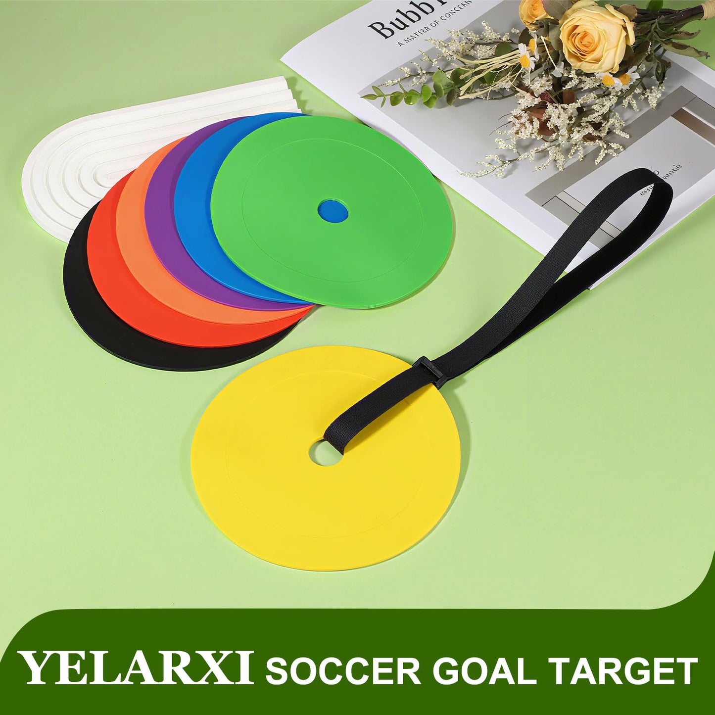 YELARXI Soccer Goal Target, Agility Hockey Shooting Goal Target Discs with 4 Straps Training Equipment, 4 Pcs & Rubber & Orange -Fit for(Lacrosse Football Soccer Baseball Practice Accuracy