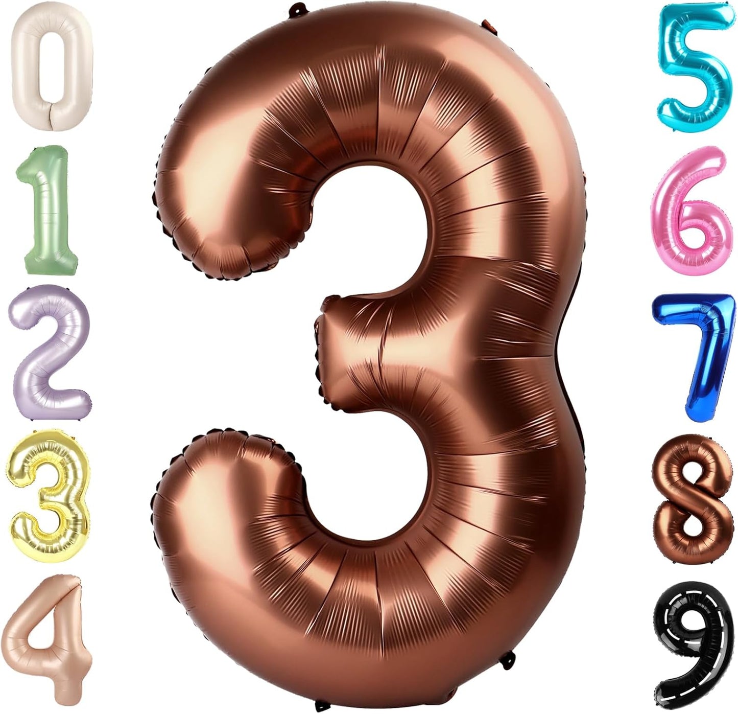 Numbers Balloon - 40 Inch Large Coffee Brown Birthday Decoration for Three Year Old Party