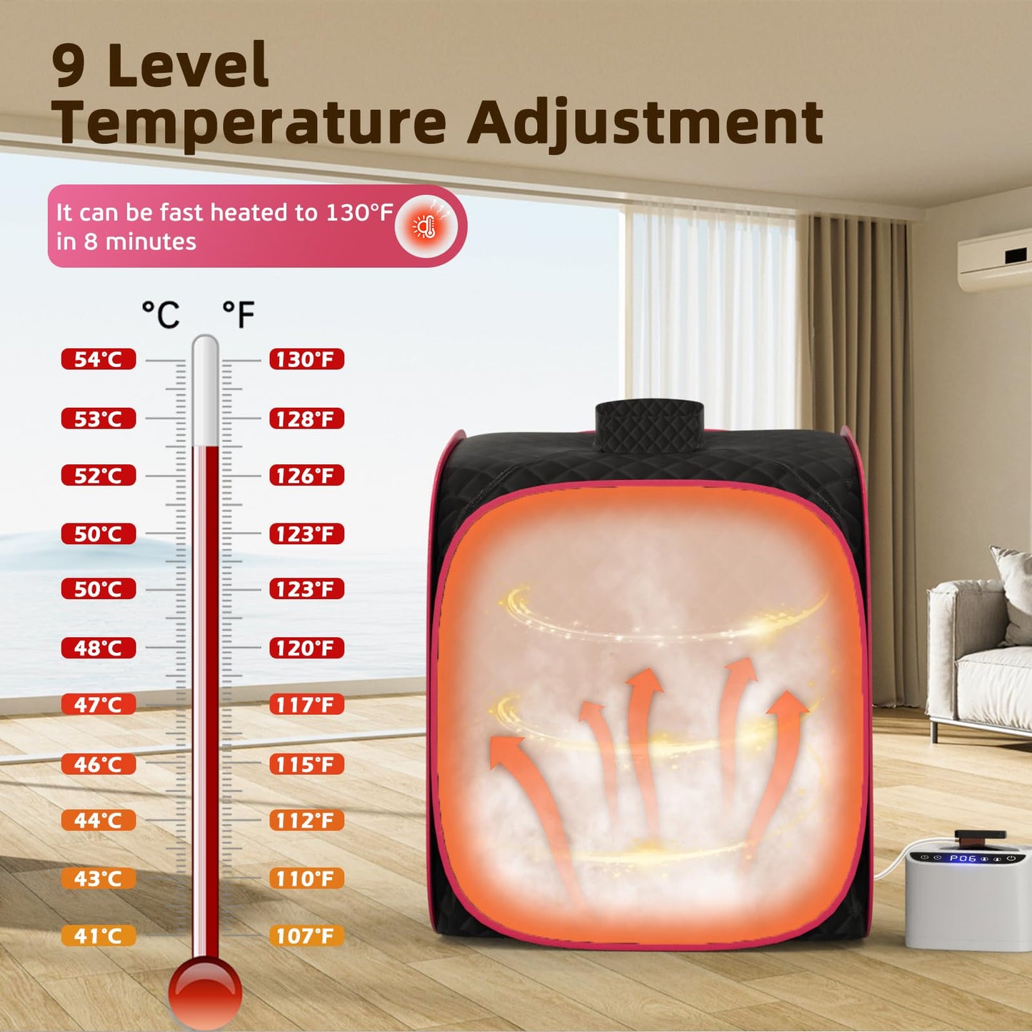 FniOk Portable Steam Sauna at Home, 9 Levels Heating, Sauna Tent for Home with Steamer and Folding Chair, Sauna for Relaxation, Detoxification, Spa