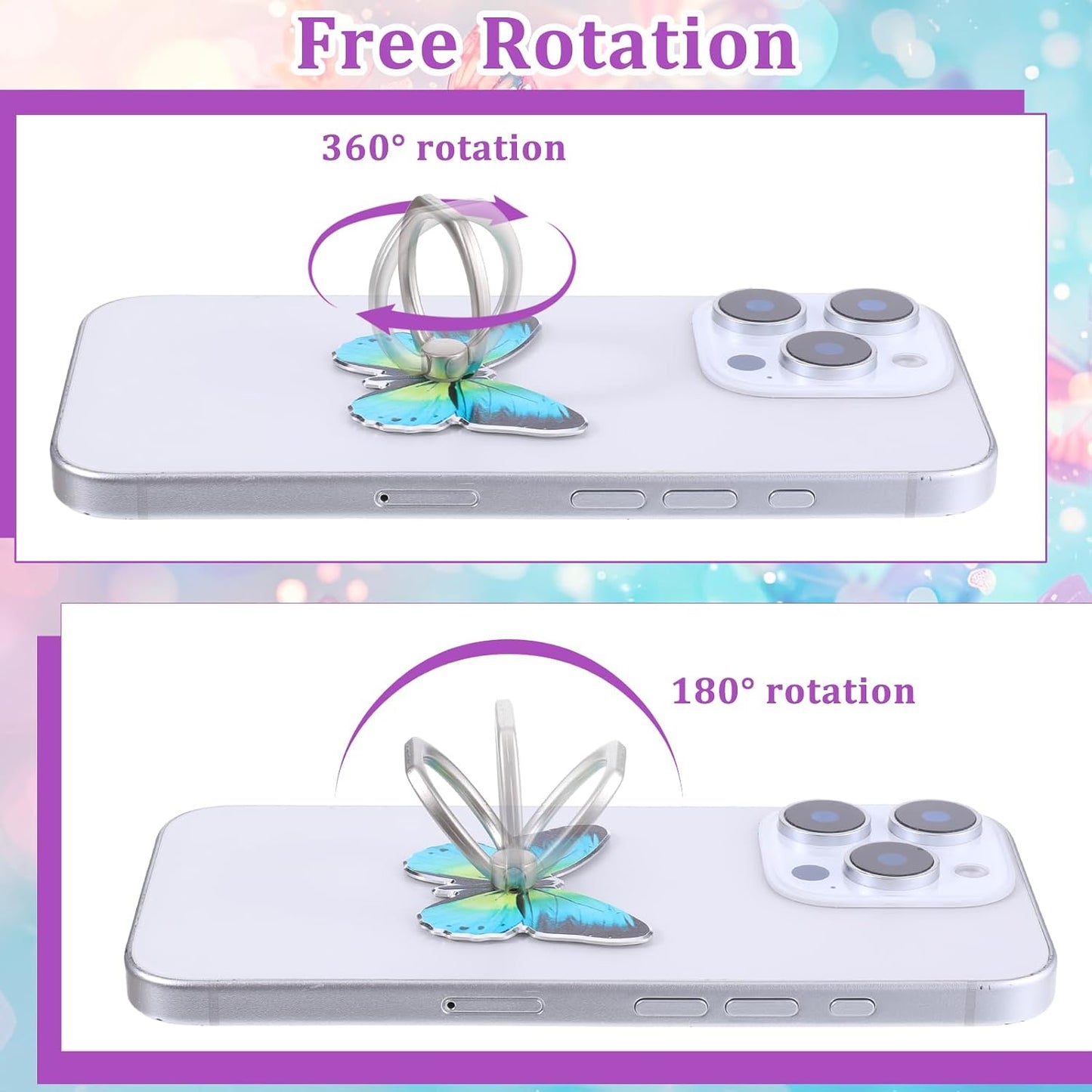 BOHUIZ 4 360Rotation PCS Butterfly Cell Phone Ring Stand Holder, Cute Butterfly Ring for Phone Case Phone Ring Holder