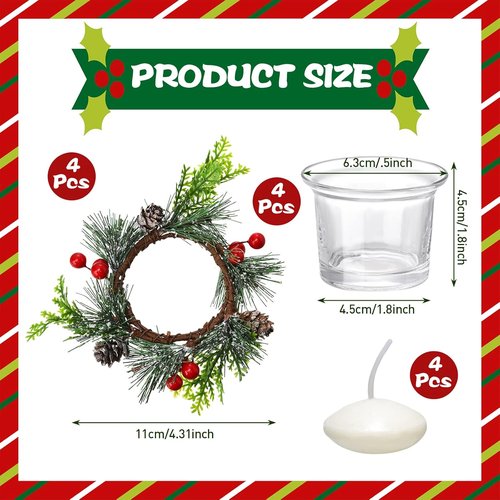 Dingion 12 Pcs Christmas Votive Candle Holder Set - Decorative Glass Tealight Holders for Holiday Table Decor