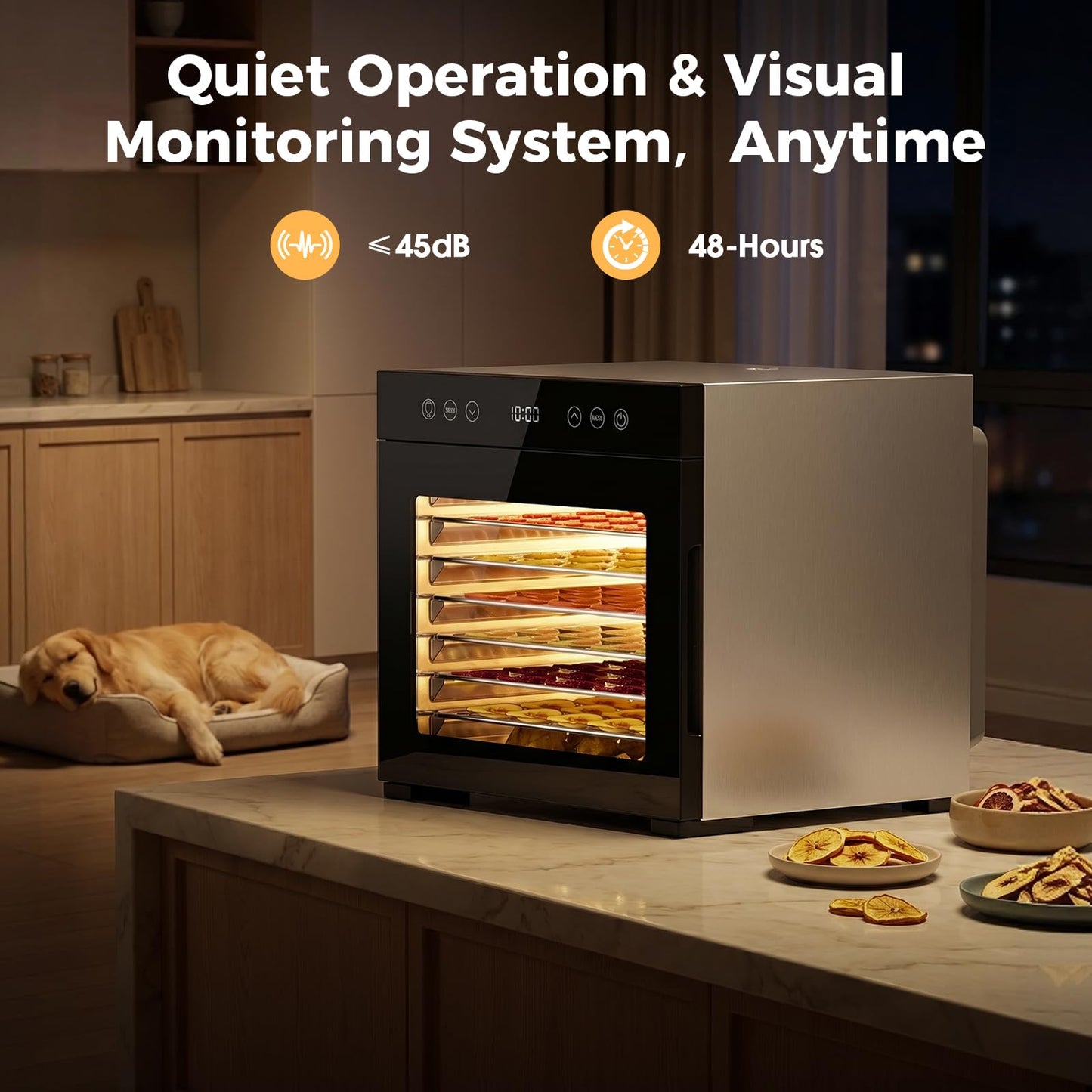 Food Dehydrator machine, 8-Tray Stainless Steel Food Dryer with Timer & Temp Controls, Even-Drying and Auto Shut-off, Quiet Dehydrator Machine for Jerky, Fruit, Herbs, Dog Treats, 650W Powerful