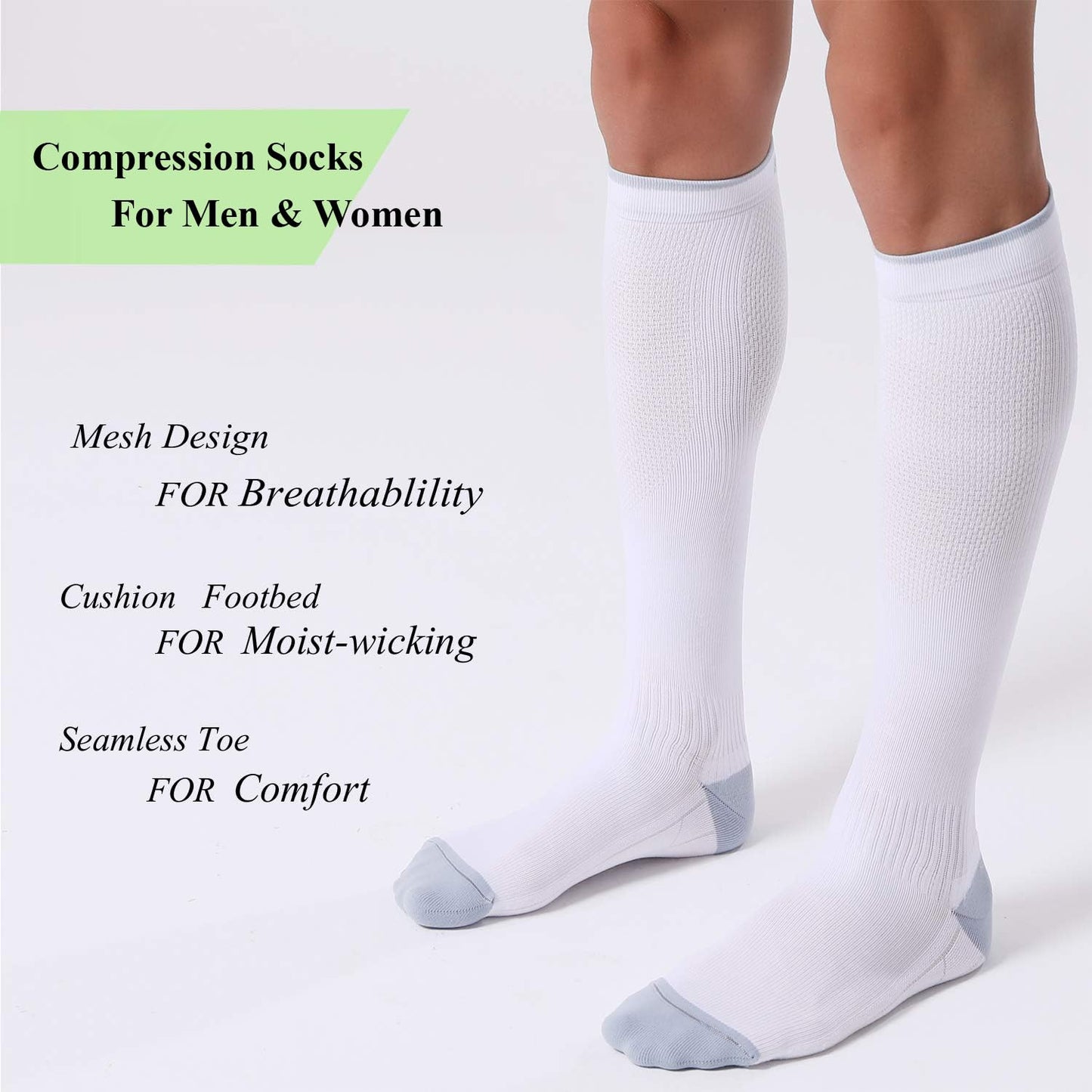 FITRELL 3 Pairs Compression Socks for Women and Men 20-30mmHg Circulation and Muscle Support Socks for Travel, Running, Nurse, Knee High, Medical Black+White+Grey L/XL