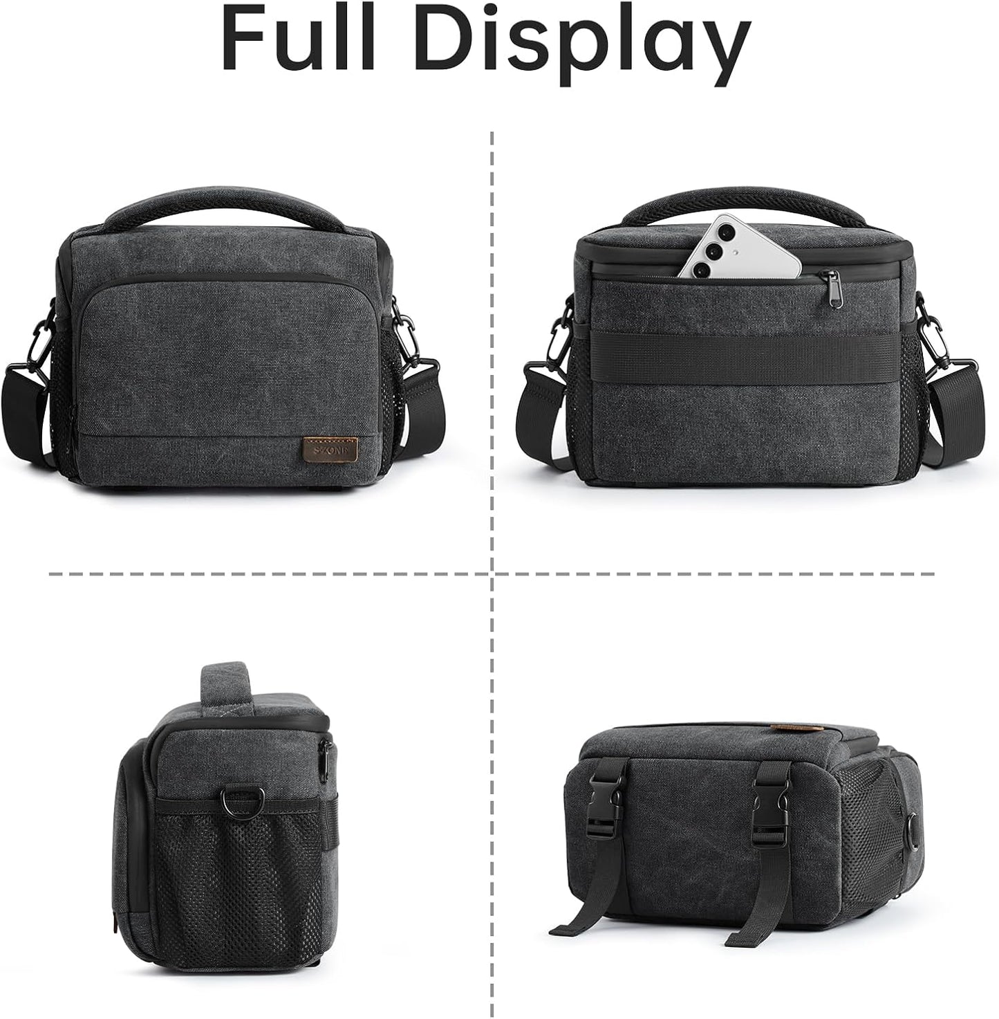 S-ZONE Camera Bags for Photographers Small Crossbody Shoulder Bag DSLR SLR Mirrorless Camera Case with Tripod Holder