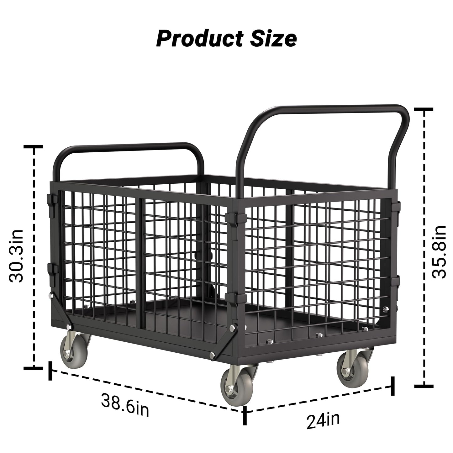 5-in-1 Folding Platform Truck, Cage Truck, 1800LBS Heavy-Duty Utility Cart & Industrial Push Cart Dolly, U-Boat Trolley, Folding Flatbed Trolley, Steel Base for Garage, Grocery, Laundry, Storage