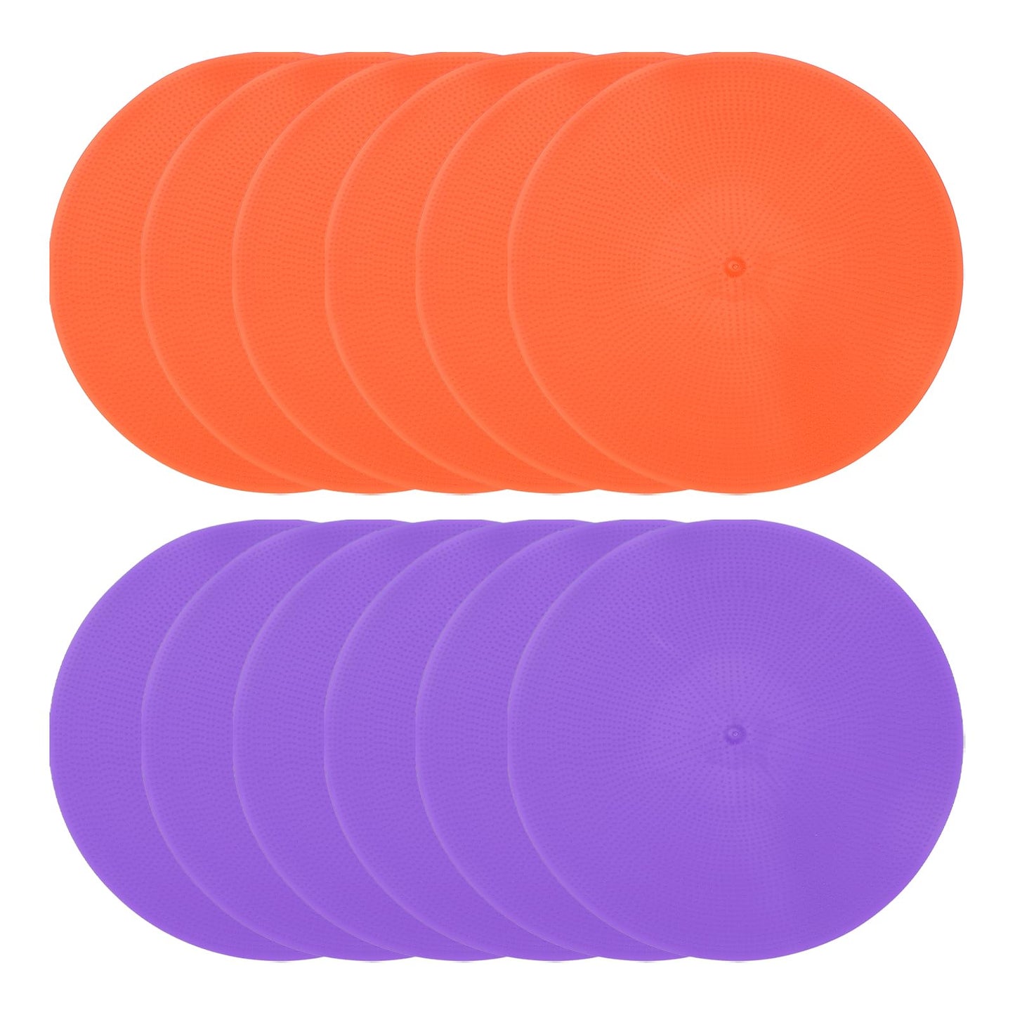 PATIKIL Spot Markers 9 Inch, 12 Pcs Non-Slip Floor Dots Agility Markers Flat Field Cones Poly Dots for Gym PE Speed Training Dance Soccer Basketball Sports, Orange/Purple