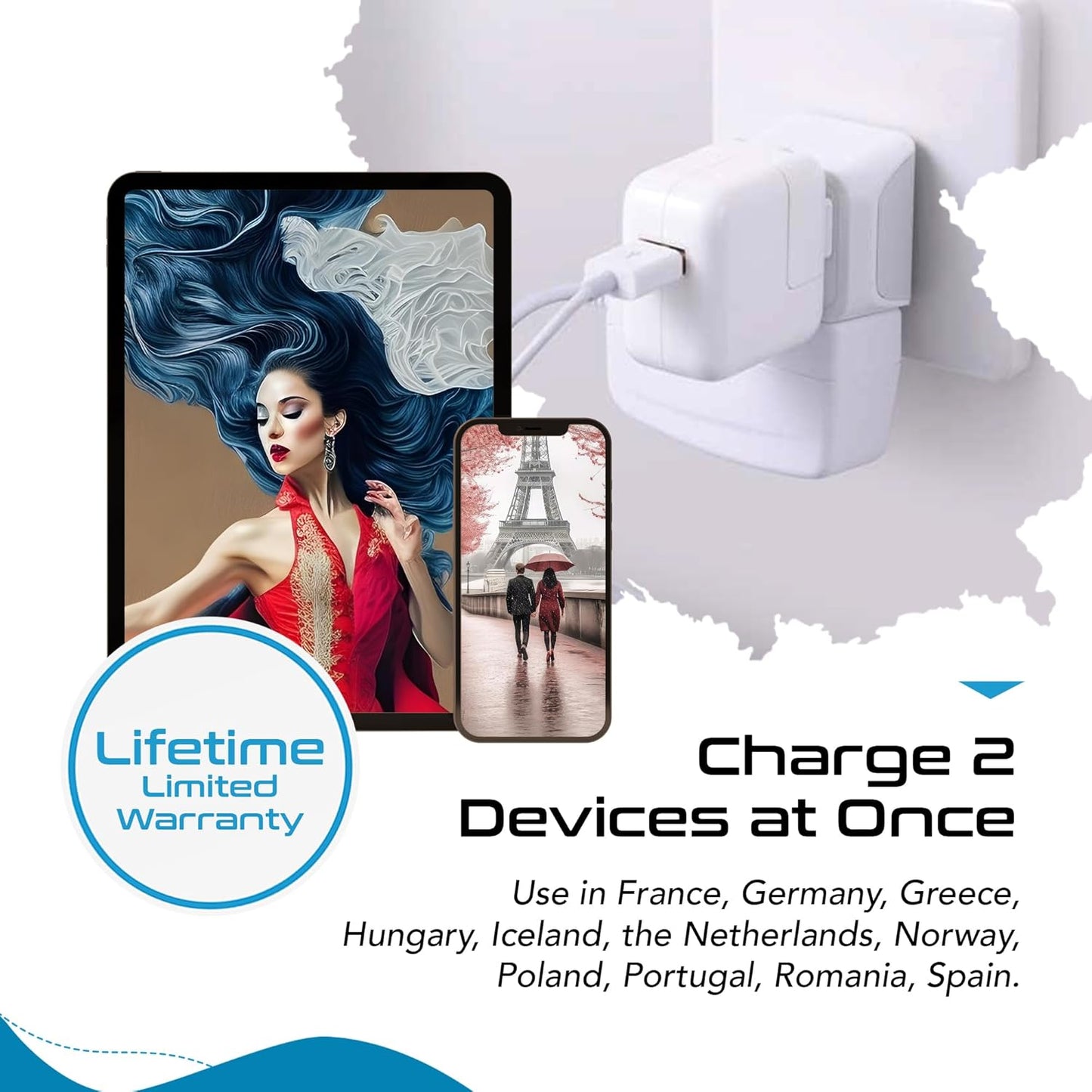 Ceptics (3 Pack) Schuko Germany, France Plug Adapter, Dual Input - Ultra Compact Light Weight - Usa to Russia, South