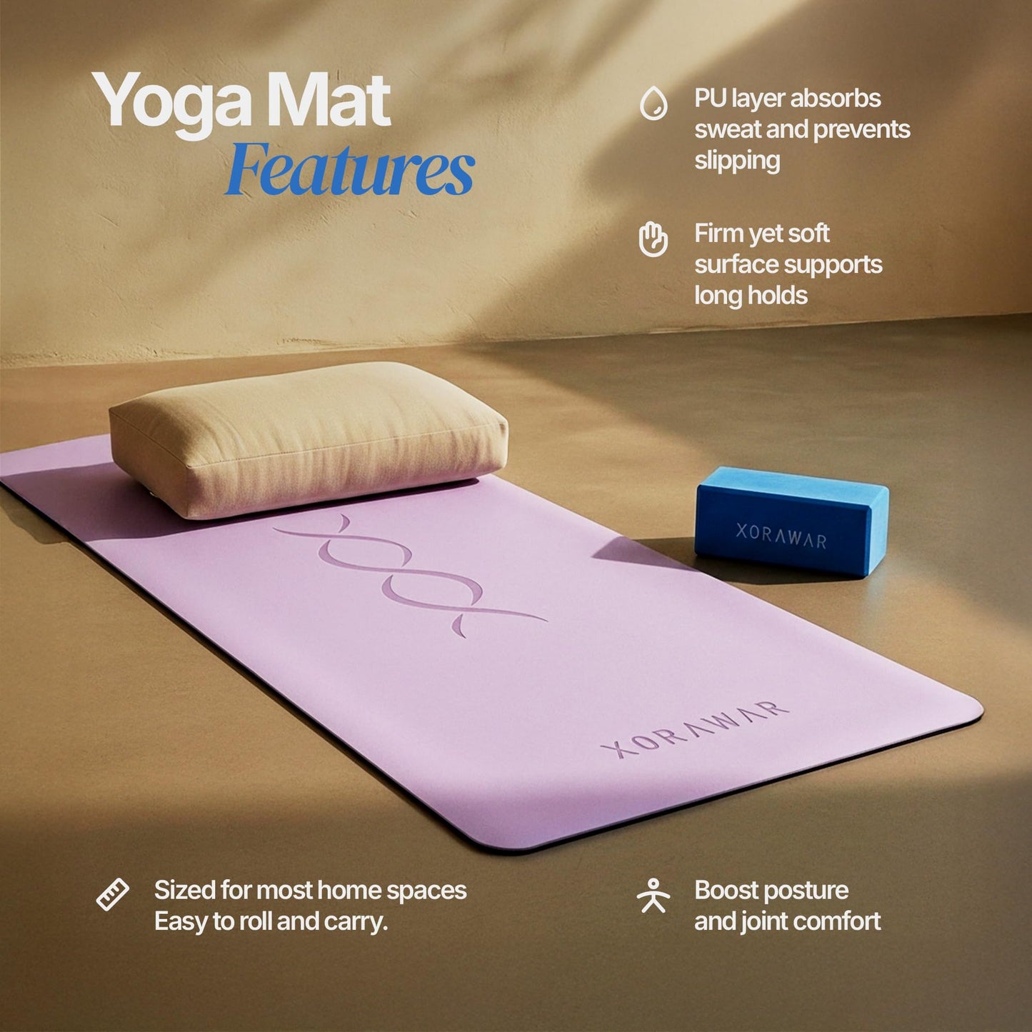 XORAWAR PU Rubber Premium Yoga Mat Purple with Bag | Extra Thick Yoga Mat Thick | Pilates Mat | Gym Mats for Home Gym Floor Mat | Home Exercise Mats for Home Workout Accessories | Grounding Wel Workout Mats for Home Gym | Yoga Matt | Stretching Mat (Purpl