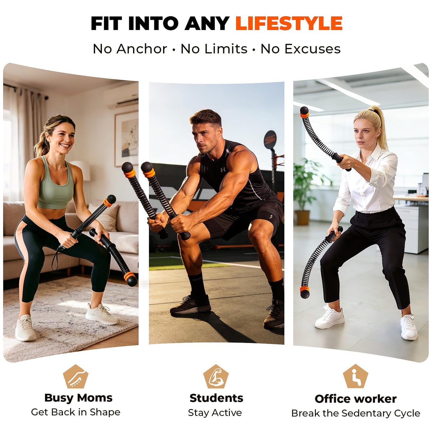 Poonoo Upgraded Ropeless Battle Ropes, Weighted Cordless Workout Equipment for Home Gym, Portable Full Body HIIT Cardio & Arm Strength Training, Low-Impact Fitness Exercise Heavy Gear for Men & Women