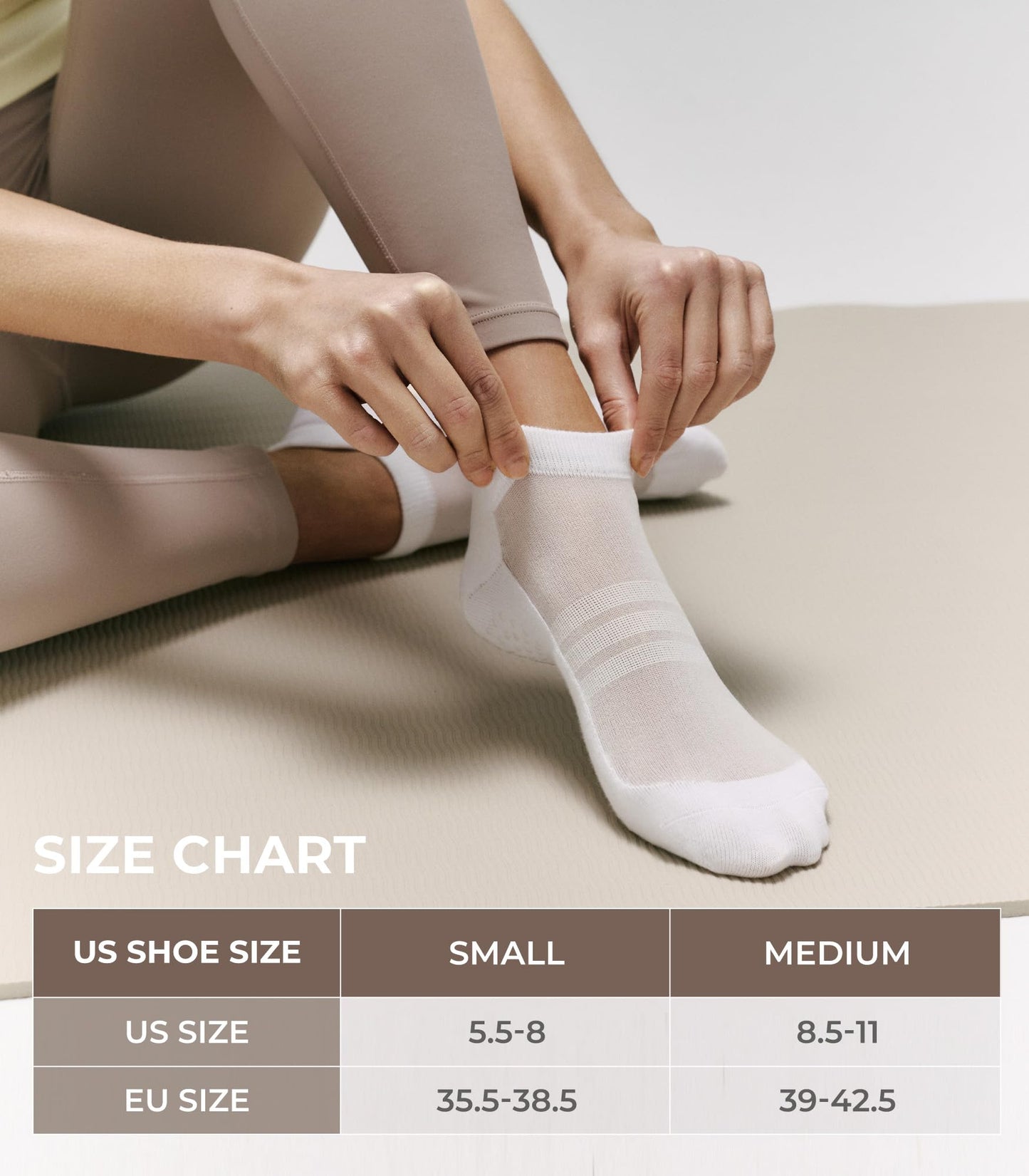 FITRELL Pilates Socks for Women, Ankle Yoga Non Slip Grip Socks for Barre Hospital Gym 5 Pairs, Black+Beige+Grey+Pink+White, Medium