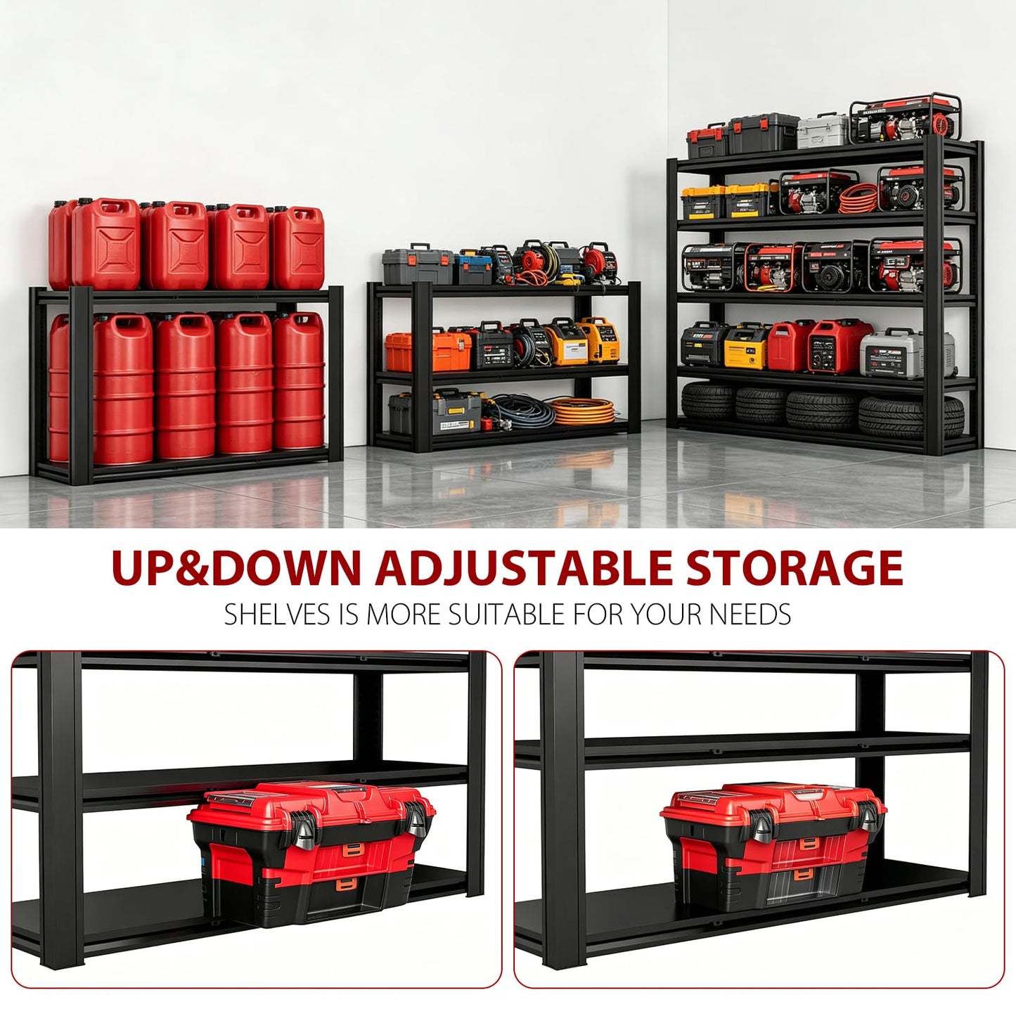 KIFDYTH 84 H*55 W*24.05 D Storage Shelves Heavy Duty, 3500 LBS Garage Shelving, 5 Tier Adjustable Metal Garage Shelving Units, for Garage Storage, Warehouses, Basement