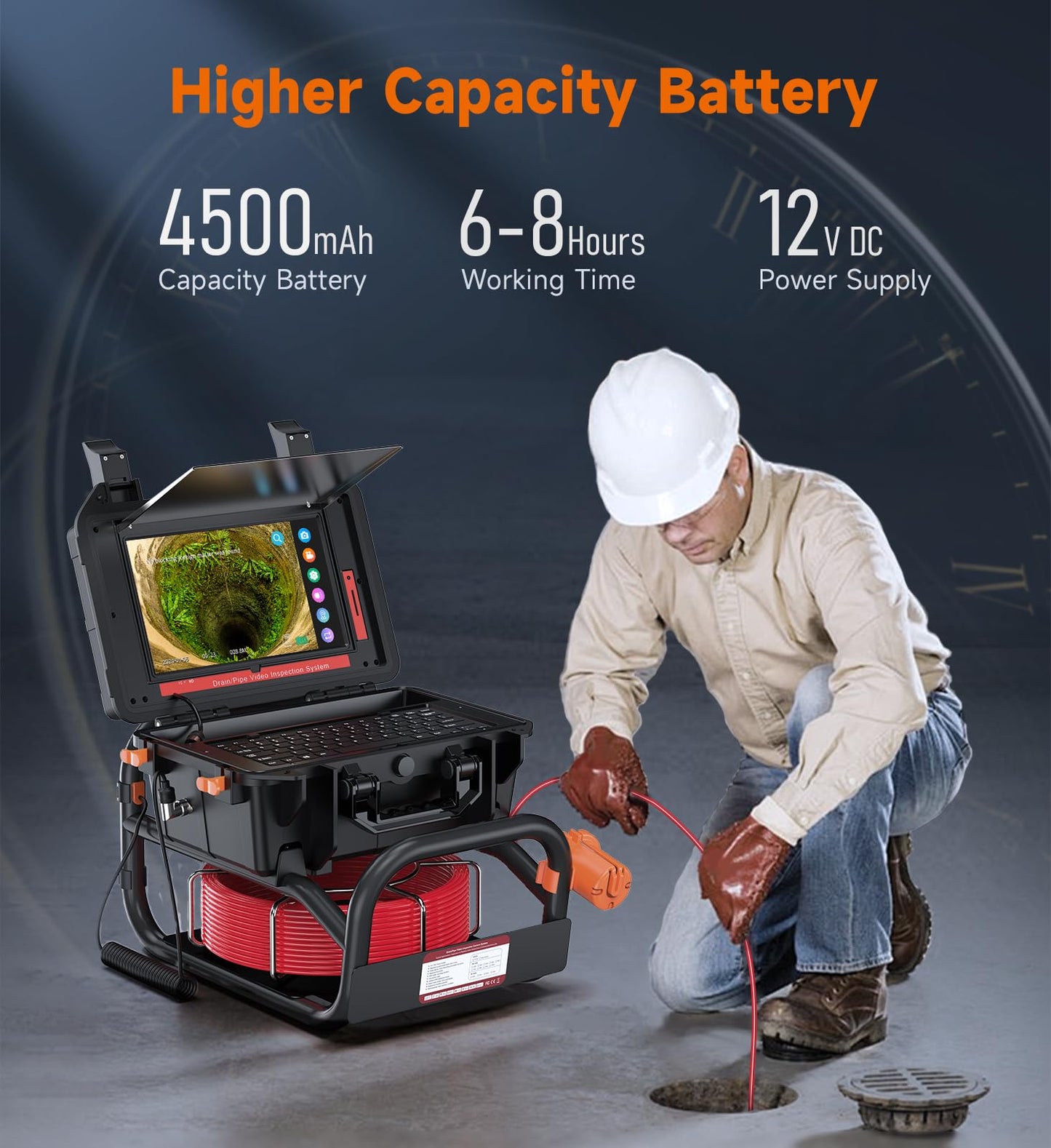 Oiiwak Sewer Camera with Locator 100ft, 7 MM Cable 10.1" 1080P Touch-Screen Sewer Pipe Inspection Camera with DVR for Drain Plumbing Pipe, 512 Hz Transmitter, Self-Leveling, Distance Counter, 12LEDs