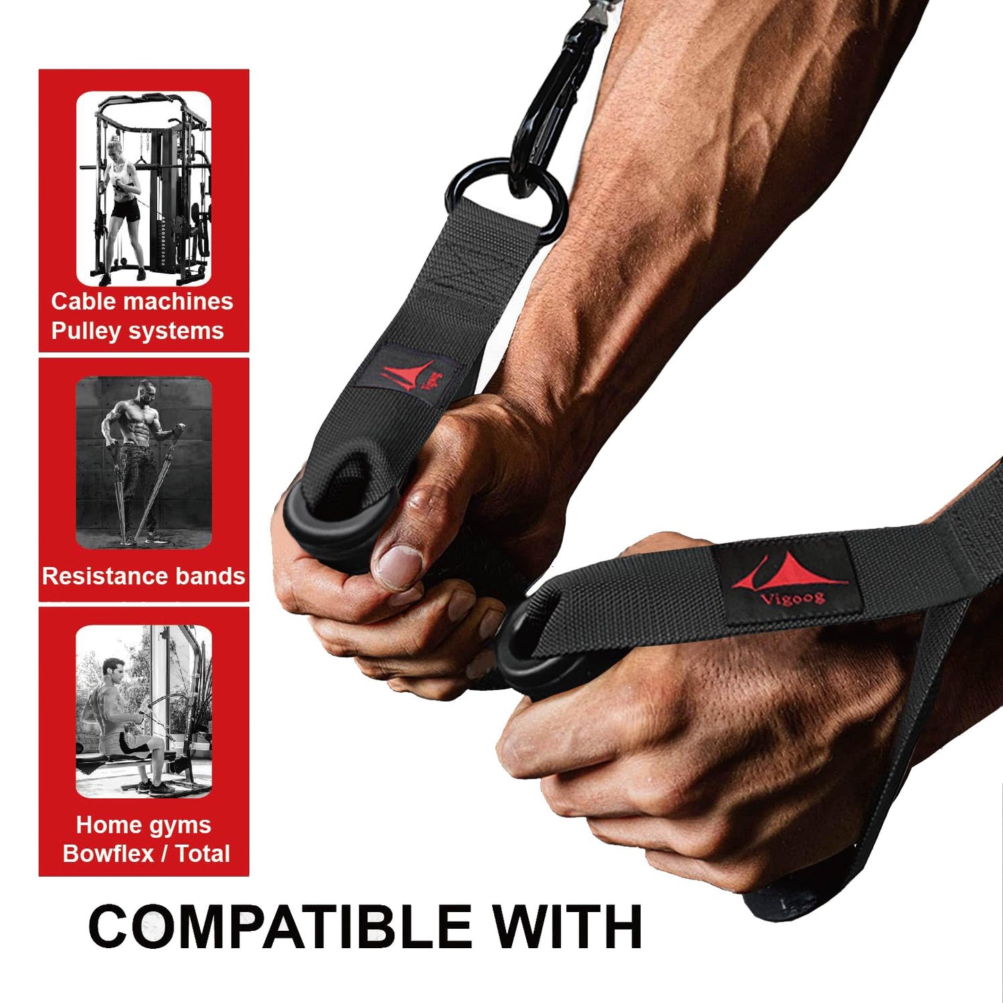 Vigoog Heavy Duty Exercise Handles, Ultra-Durable Rubber Workout Grip Attachments for Cable Machines, LAT Pulldown, Resistance Bands, Home Gym and Commercial Fitness Equipment (Carbon Black XR)