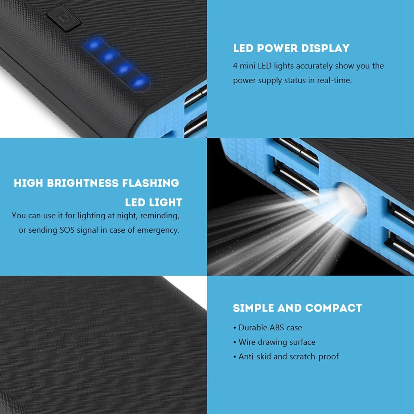 20000mAh 4 KIMISS Ultra Large Capacity Mobile Power Bank Case DIY Kit with USB Output, Fast Charge, LED Power Display