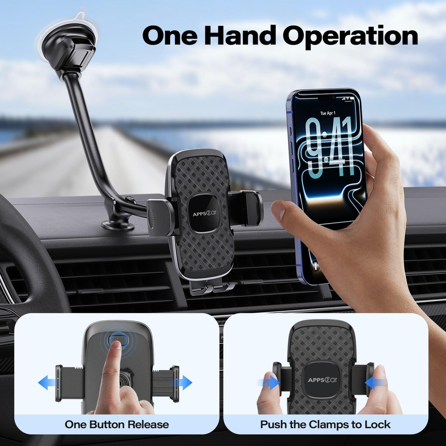 APPS2Car 14'' Gooseneck Car Phone Holder,Heavy Duty Phone Holder for Truck, [Flexibile Long Arm] [Anti Shake