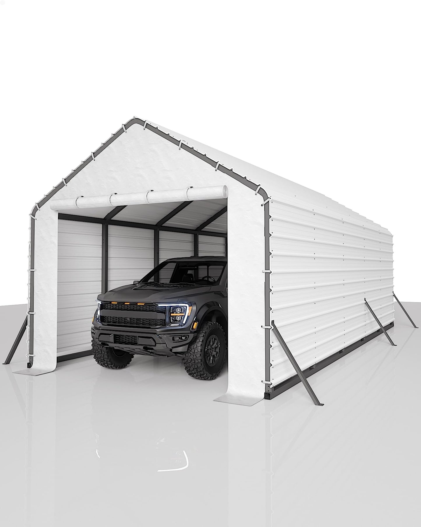 GarveeLife Ribbed Metal Roofing Panels, 140 ft², 64.2'' L x 19.7'' W, 29 Ga. Galvanized Steel Ribbed Panels for Gazebos, Carports, Garages, Chicken Coops, Storage Sheds, and Stables, 16 Pcs, White