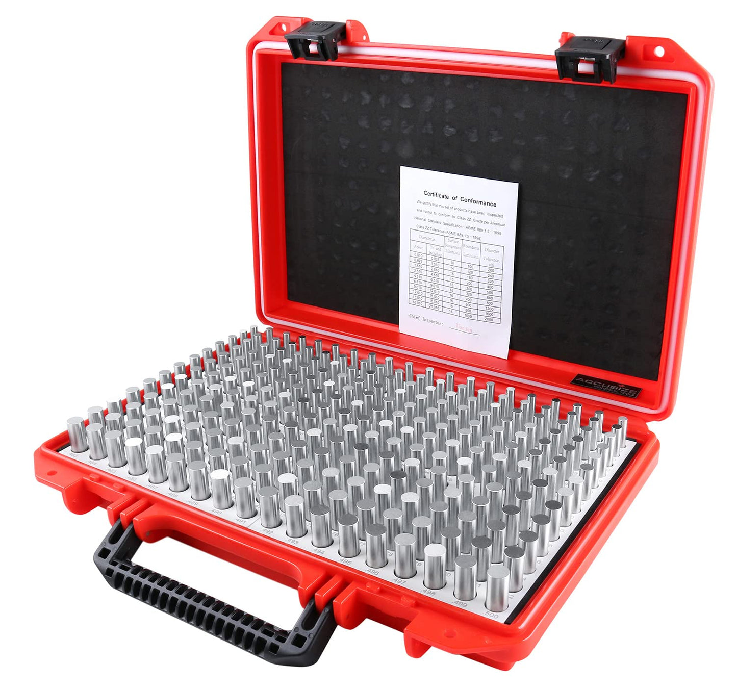 Accusize Industrial Tools 0.251''-0.500'', 250 Pc/Set Steel Plug Pin Gage Set, Minus, Class Zz, M2(-)