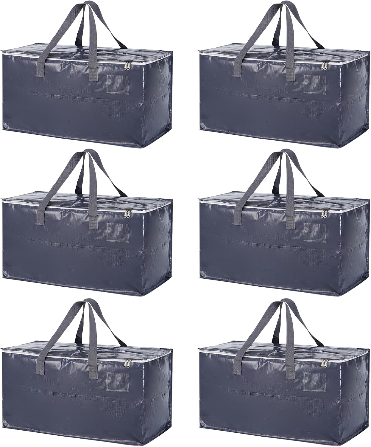 Skiennix Extra Heavy Duty Moving Bags - 6 Pack Large Storage Solutions with Zippers & Handles | Water Resistant, Black