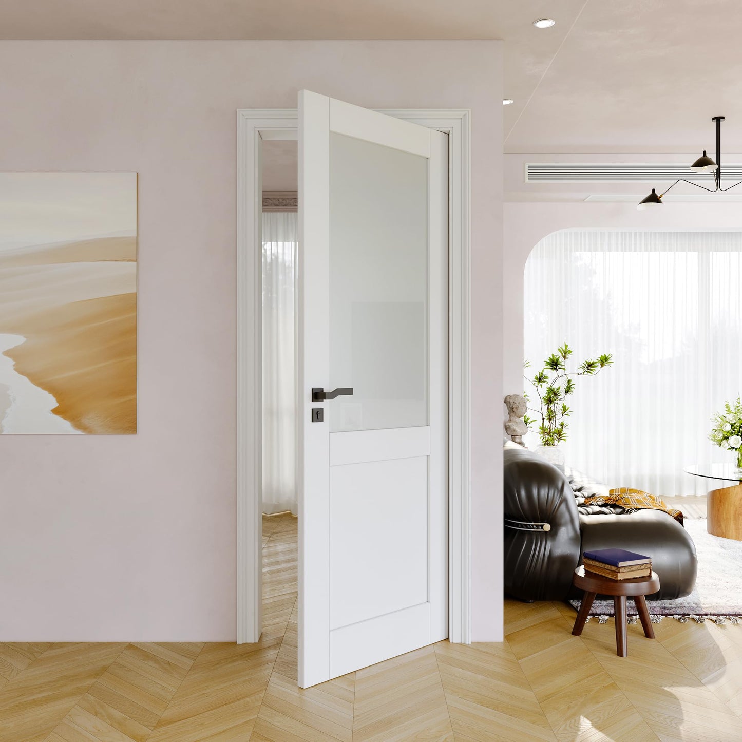 30" x 80" Half Door Slab, Frosted Glass French Door Interior, Soild Core& Pre-Finished Single Panel for Pantry Bedroom Closet as Pocket, Bifold, Barn Doors, No Assembly Required-Shaker w/o Hardware