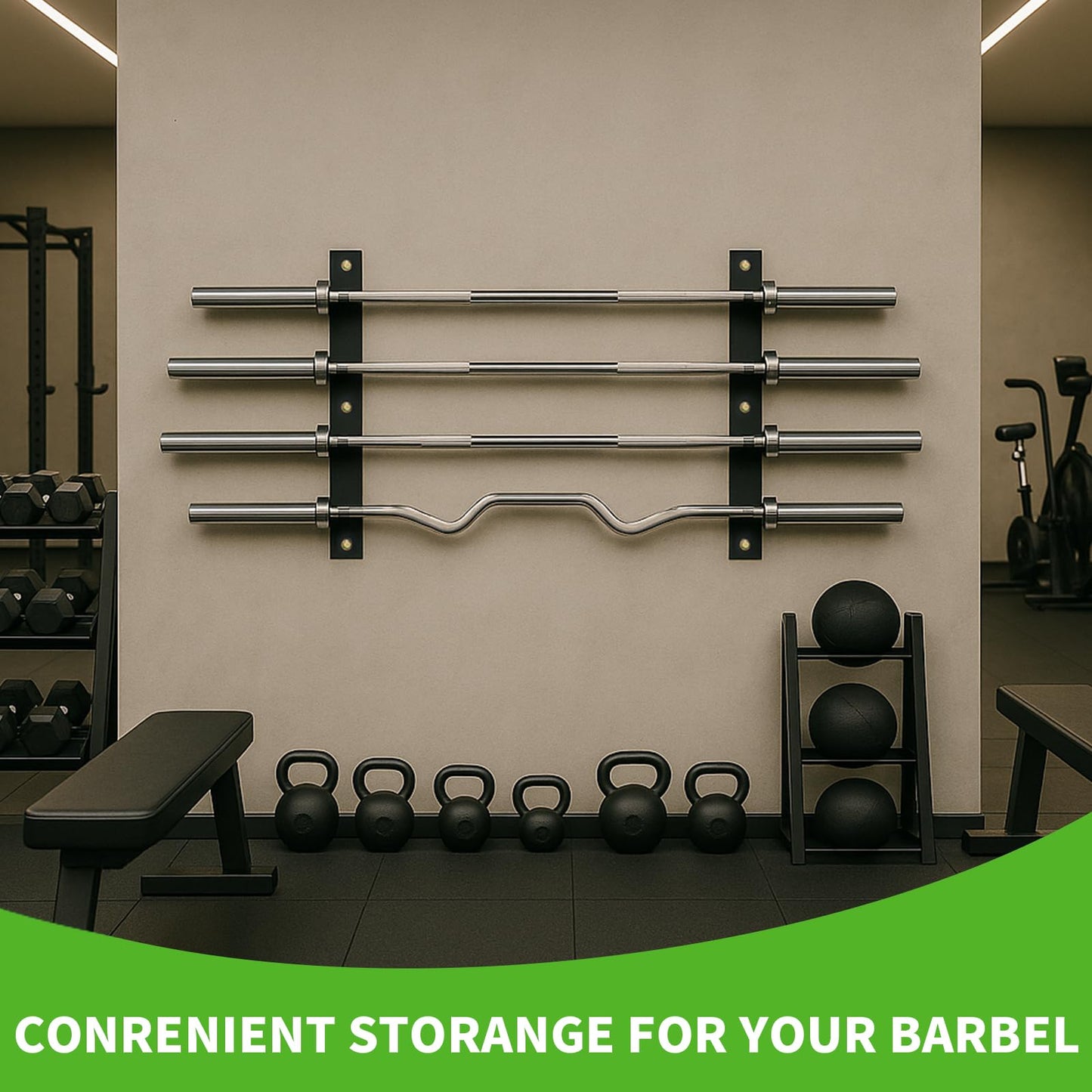 Barbell Rack Single Hook Wall Mount Heavy Duty Vertical Barbell Holder Weight Bar Holder for Olympic Barbell, Curl bar, Commercial or Home Gym Accessory (4 bars) (Black-4pis)