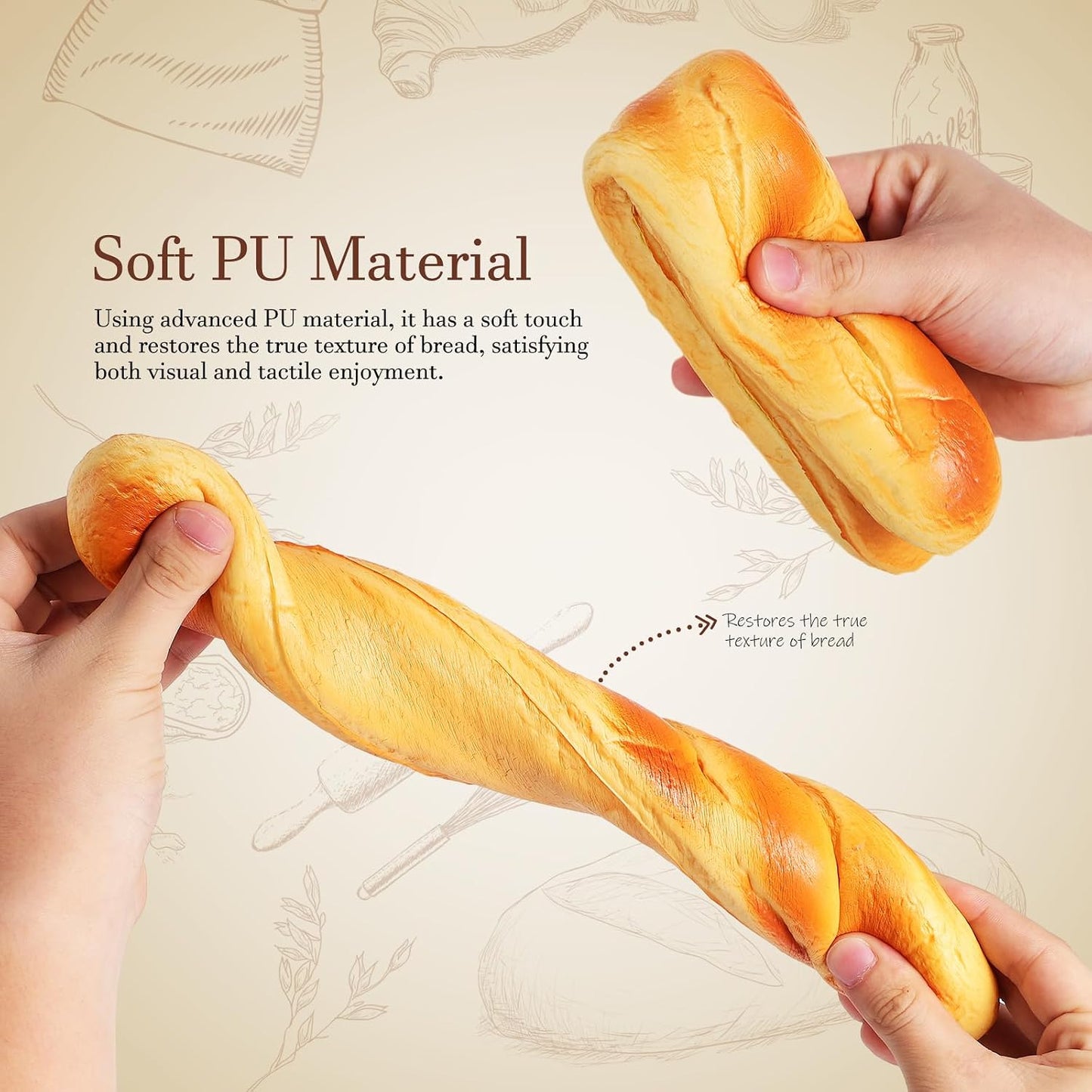 2-Pack 13.58In jojofuny Artificial French Baguette Realistic Pu Fake Bread Loaves for Kitchen Decoration Bakery Display