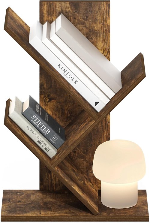 Furinno Tree Bookshelf - 3-Tier Angled Open Shelf Bookcase for Stylish Room Decor | Amber Pine, 8.4 x 15.7 x 21.3