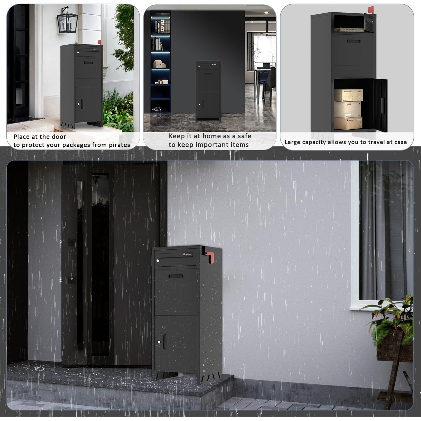Package Delivery Boxes for Outside, Lockable & Waterproof Parcel Drop Box for Porch, Anti-Theft Mailbox with Custom Address Stickers,Assembly(14.5 * 17.5 * 43 in)