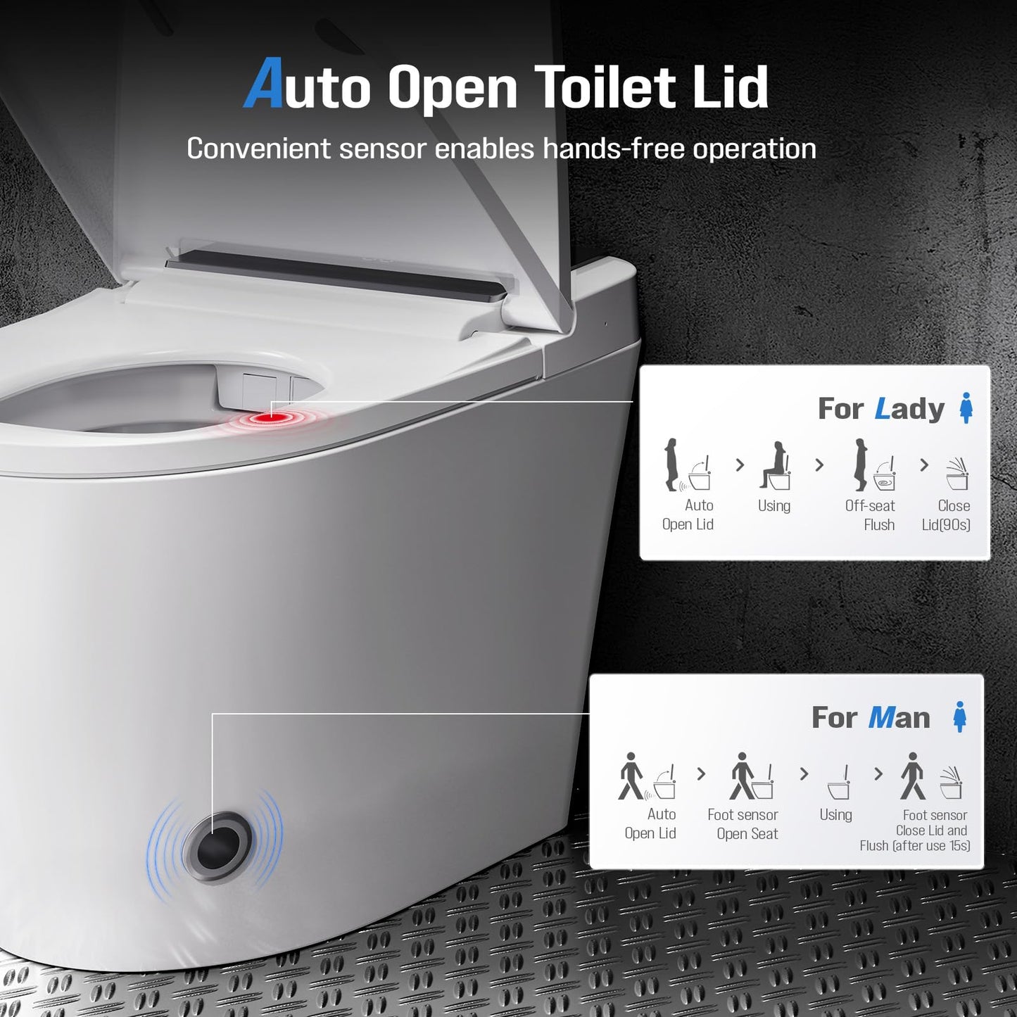 Smart Toilet with Bidet Built-in, Auto Flush Modern Bidet Toilet Combo with Foot Sensor, Heated Seat, Warm Air Dryer & LED Display, Tankless One Piece Elongated Electric Toilet, 1.28 GPF